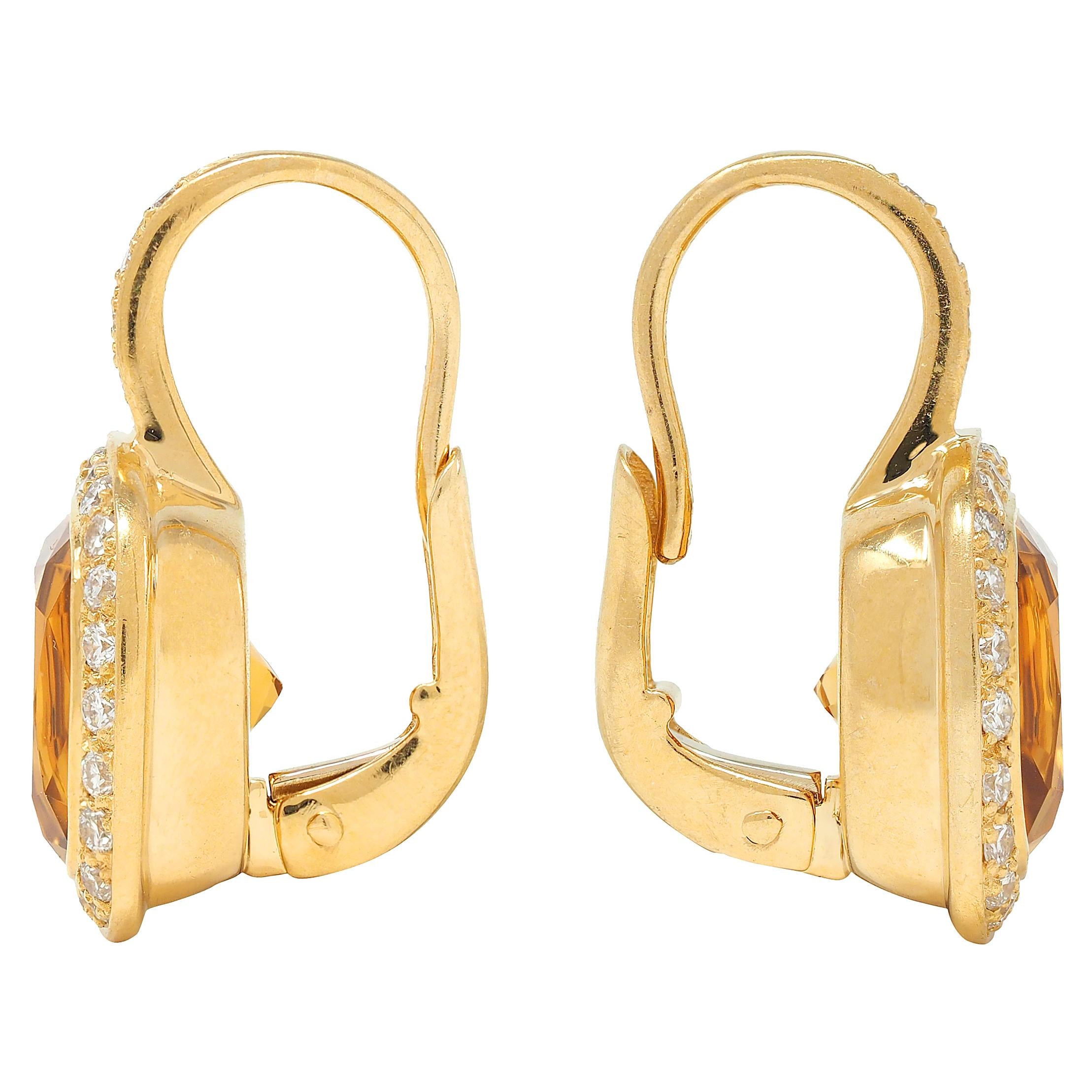 Contemporary 8.64 CTW Citrine Diamond 18 Karat Yellow Gold Drop Earrings