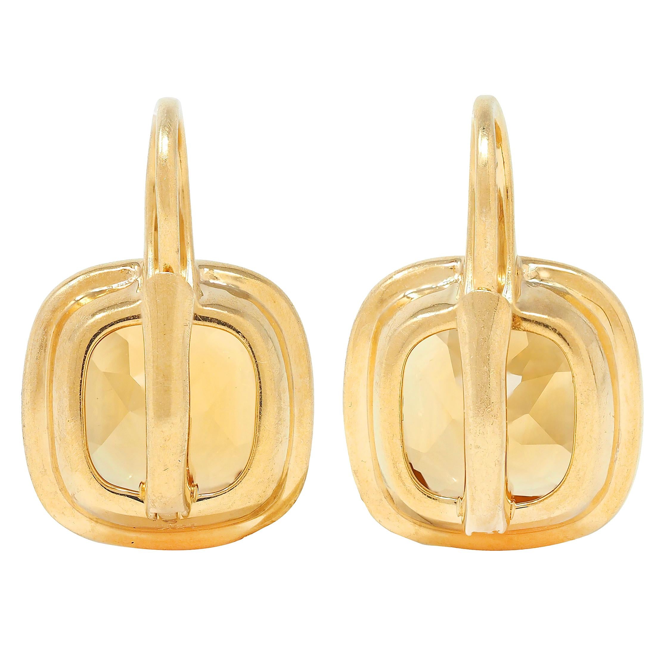 Contemporary 8.64 CTW Citrine Diamond 18 Karat Yellow Gold Drop Earrings