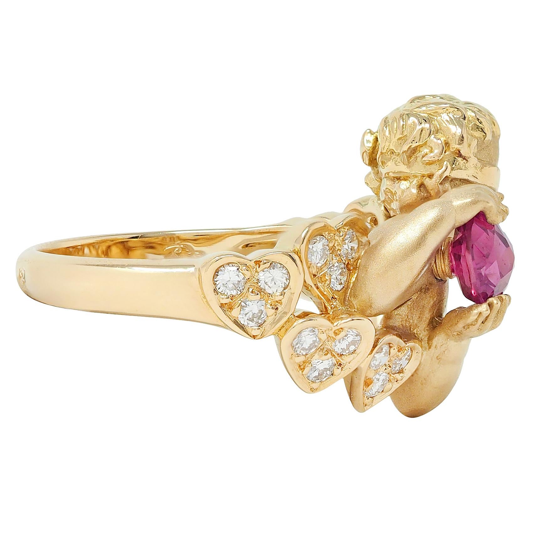 Carrera Y Carrera Ruby Diamond 18K Gold Love Is Blind Cherub Heart Ring