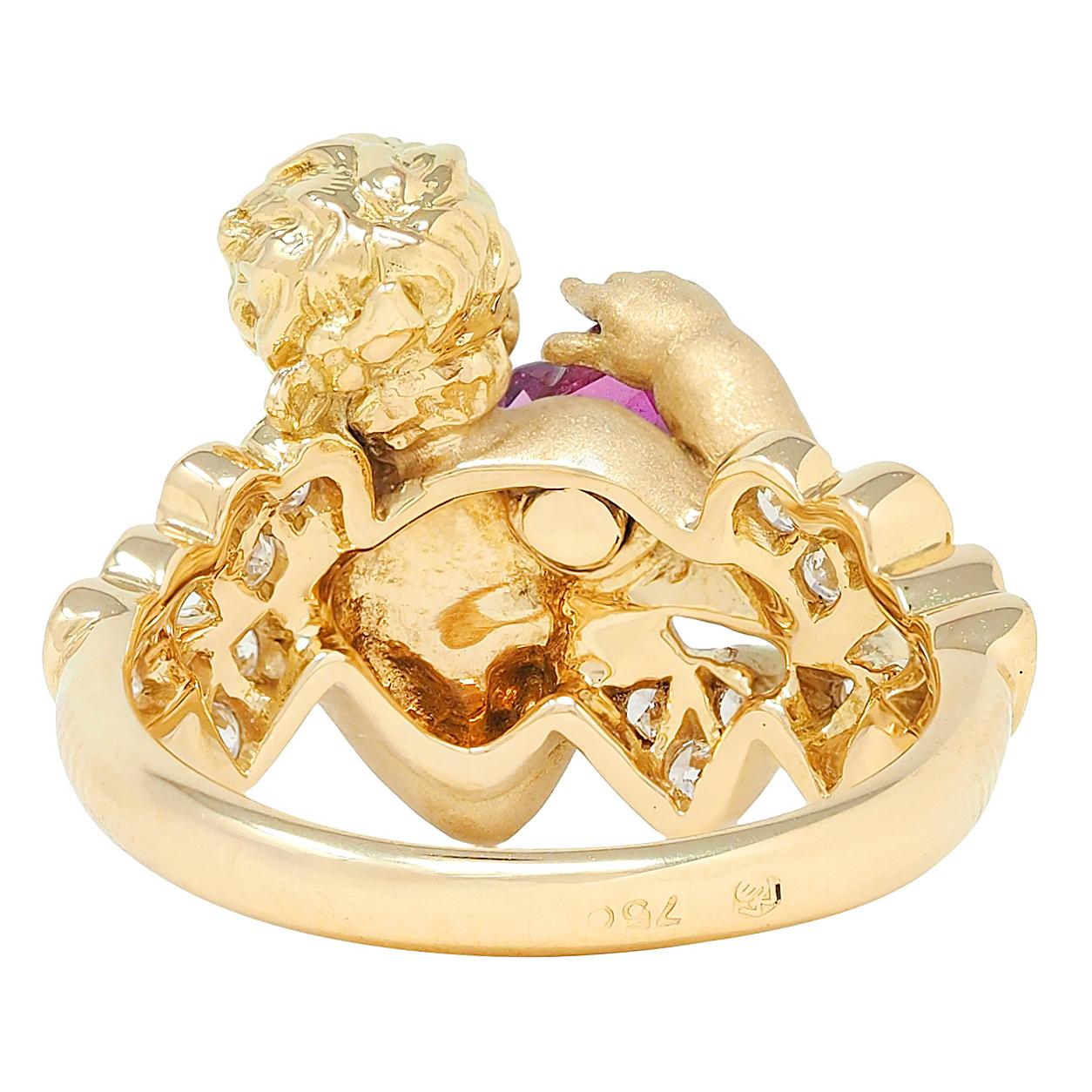 Carrera Y Carrera Ruby Diamond 18K Gold Love Is Blind Cherub Heart Ring