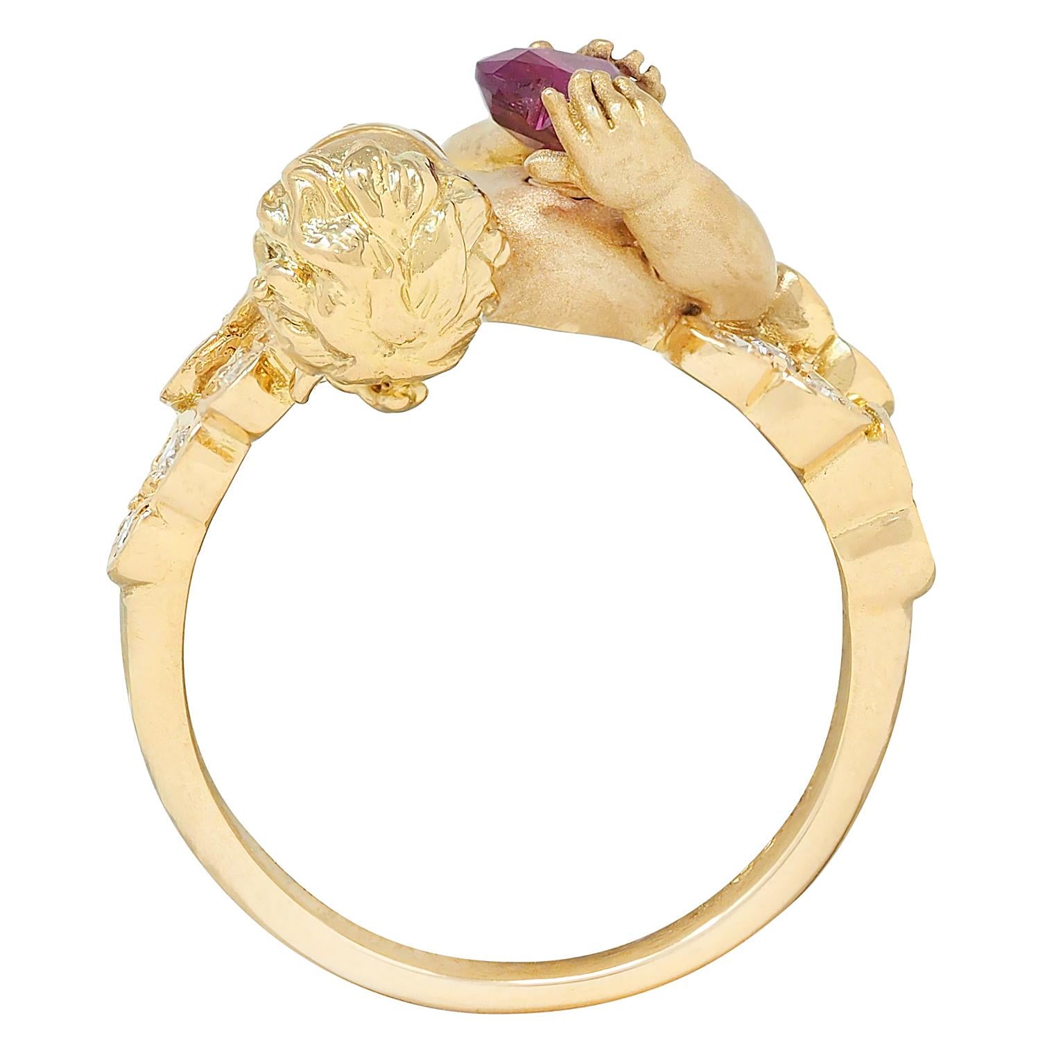 Carrera Y Carrera Ruby Diamond 18K Gold Love Is Blind Cherub Heart Ring