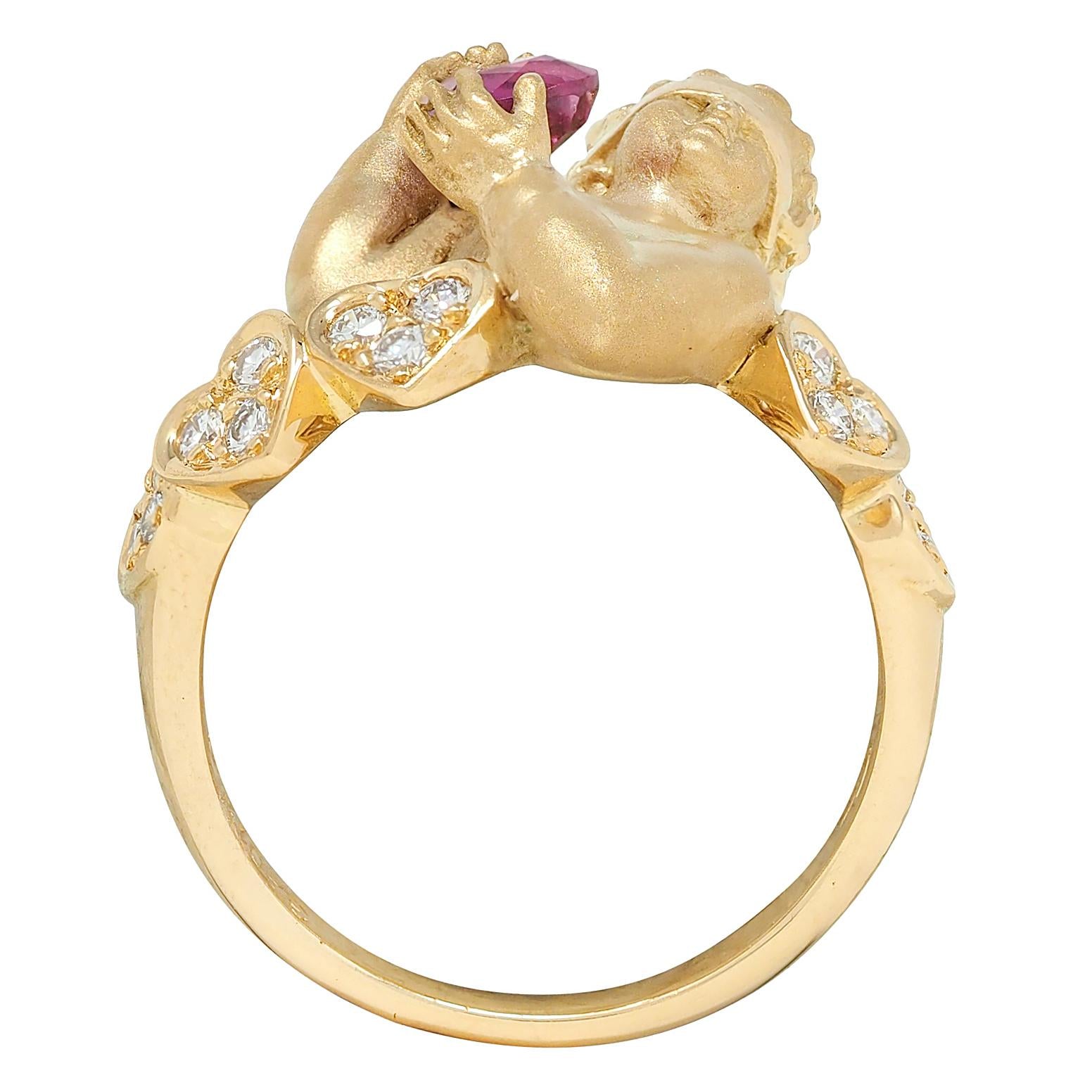 Carrera Y Carrera Ruby Diamond 18K Gold Love Is Blind Cherub Heart Ring