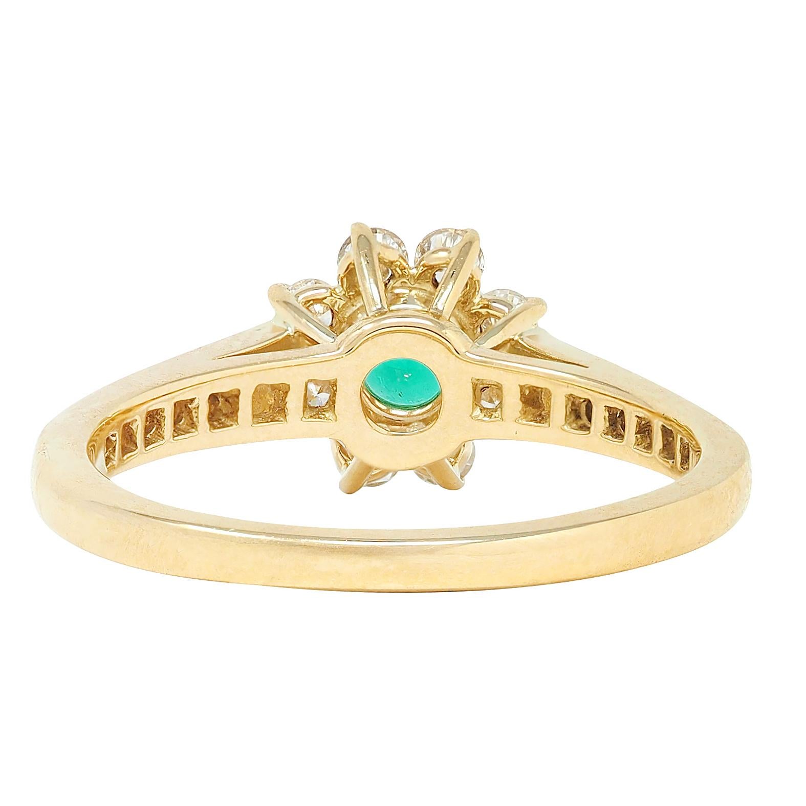 Tiffany & Co. 1990's 0.95 CTW Emerald Diamond 18K Gold Vintage Cluster Ring