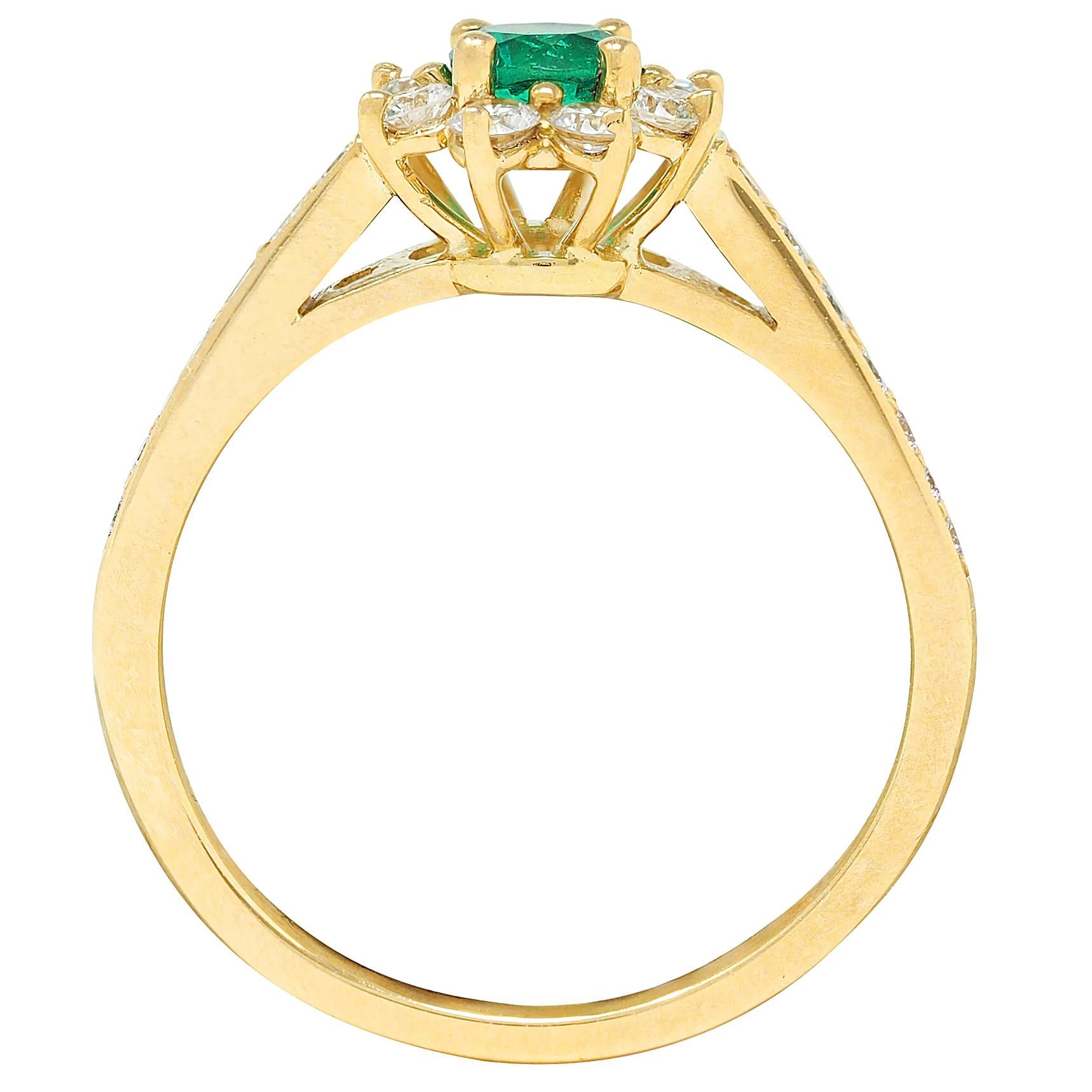 Tiffany & Co. 1990's 0.95 CTW Emerald Diamond 18K Gold Vintage Cluster Ring
