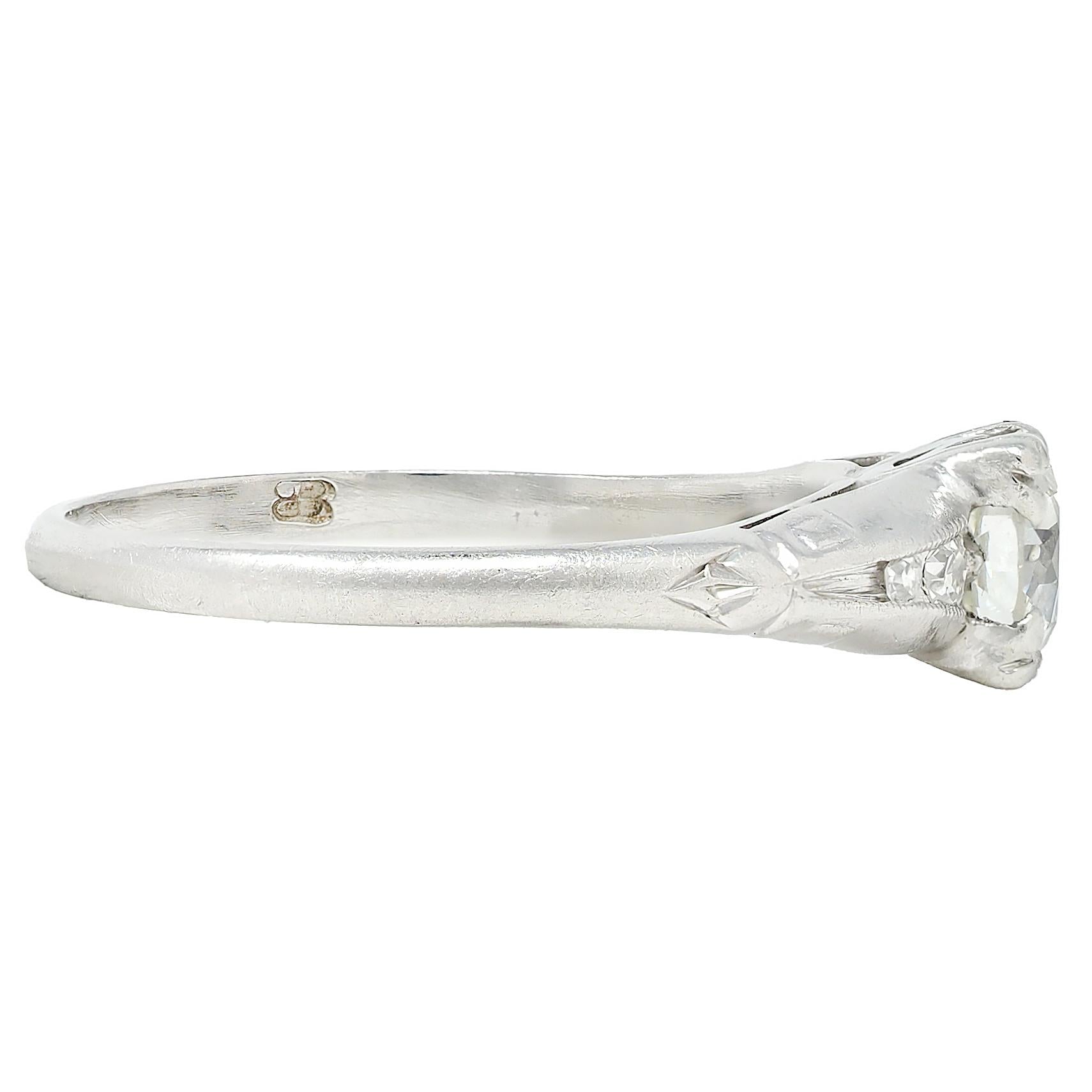 Retro 0.55 CTW Diamond 18 Karat White Gold Vintage Engagement Ring