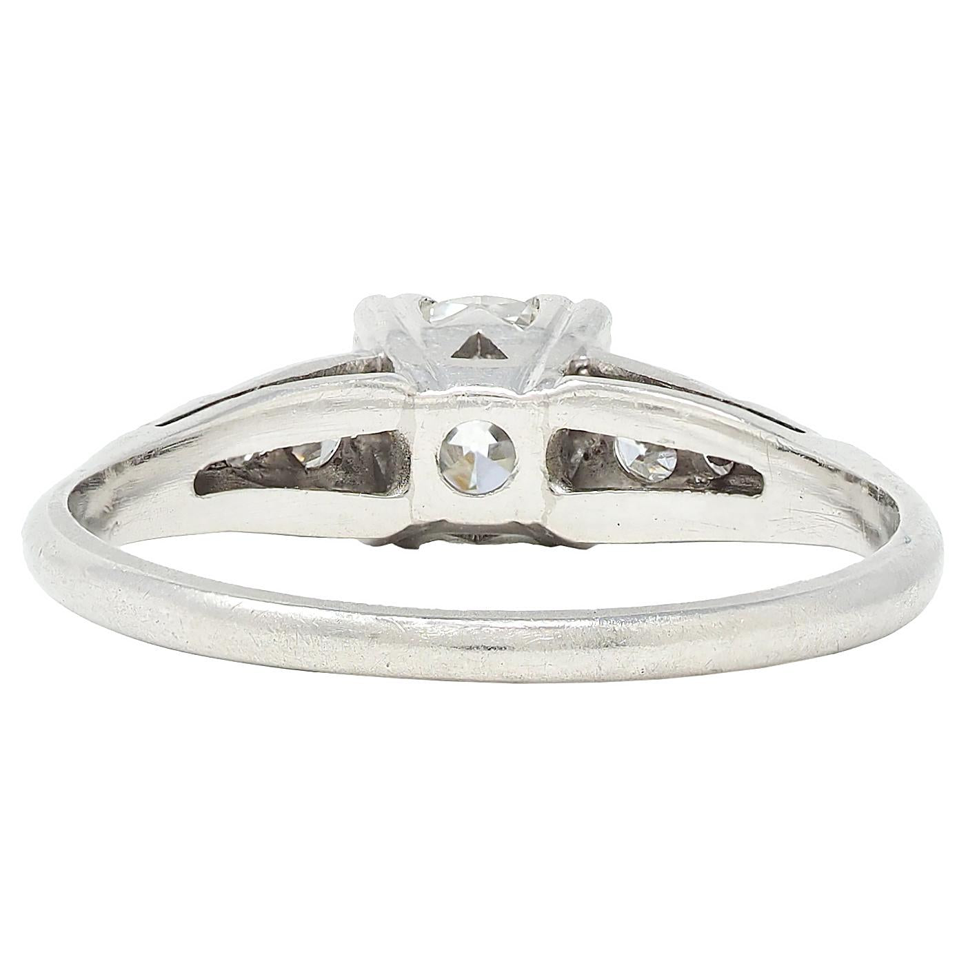 Retro 0.55 CTW Diamond 18 Karat White Gold Vintage Engagement Ring