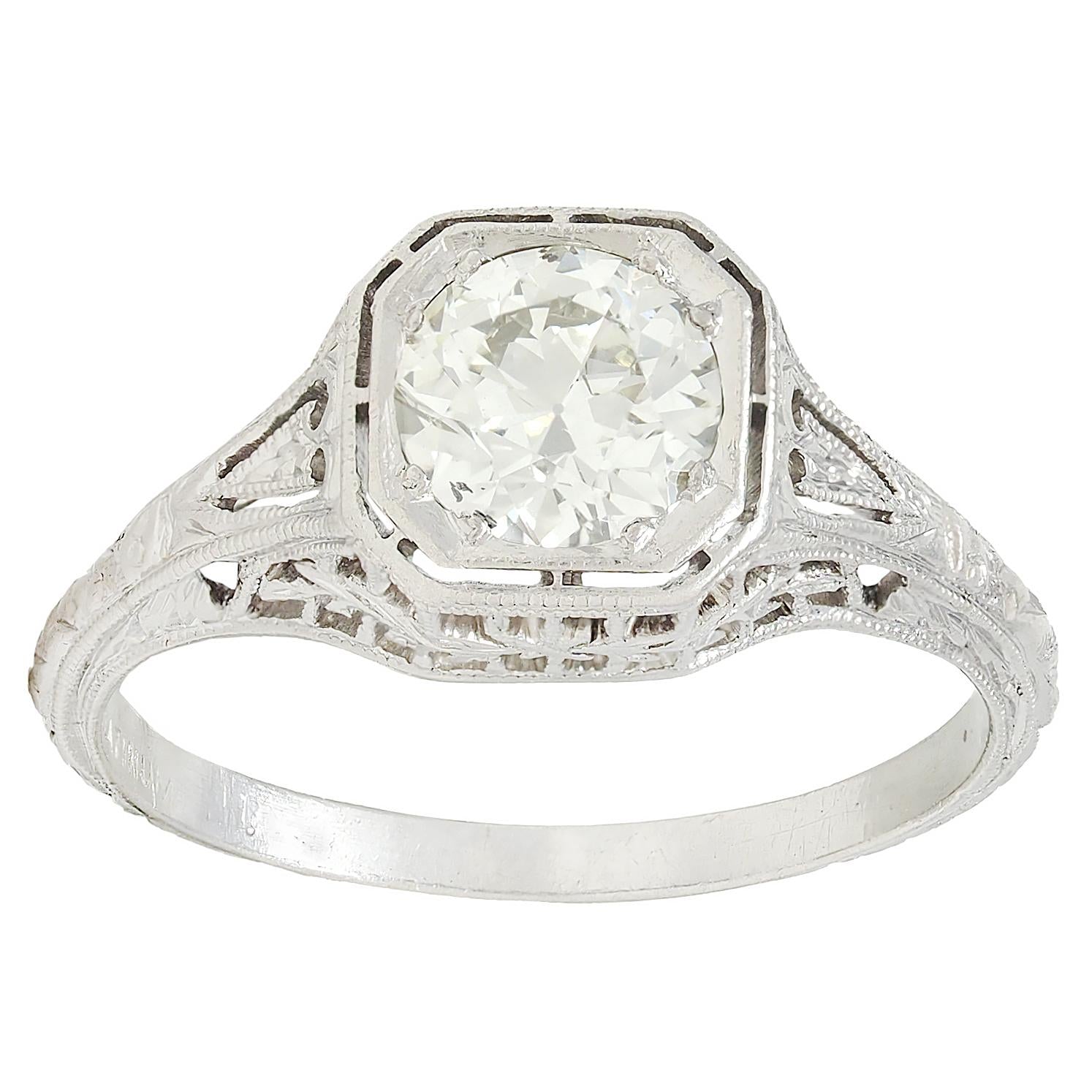 Belle Époque 1.01 CTW European Diamond Platinum Antique Garland Engagement Ring