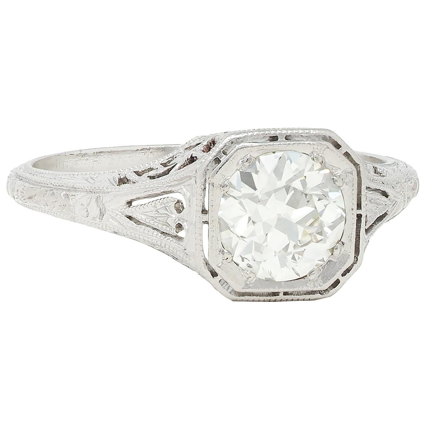 Belle Époque 1.01 CTW European Diamond Platinum Antique Garland Engagement Ring