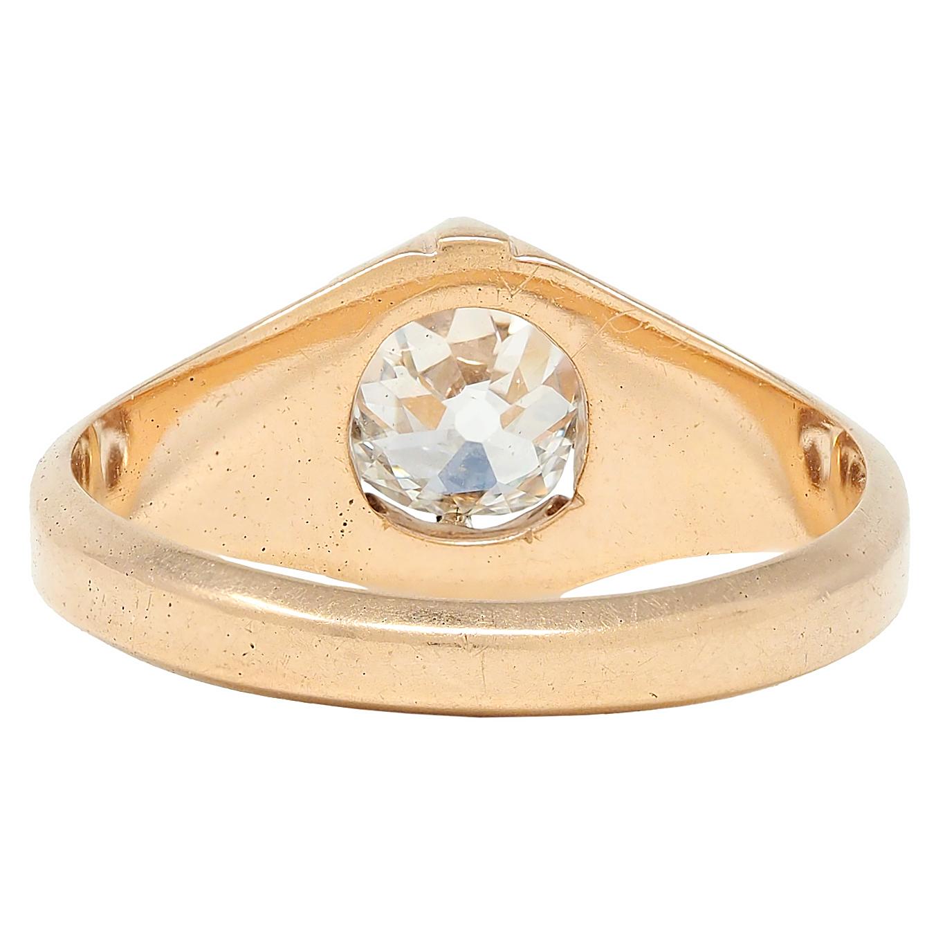 Victorian 0.80 CTW Old Mine Diamond 14K Gold Antique Belcher Engagement Ring