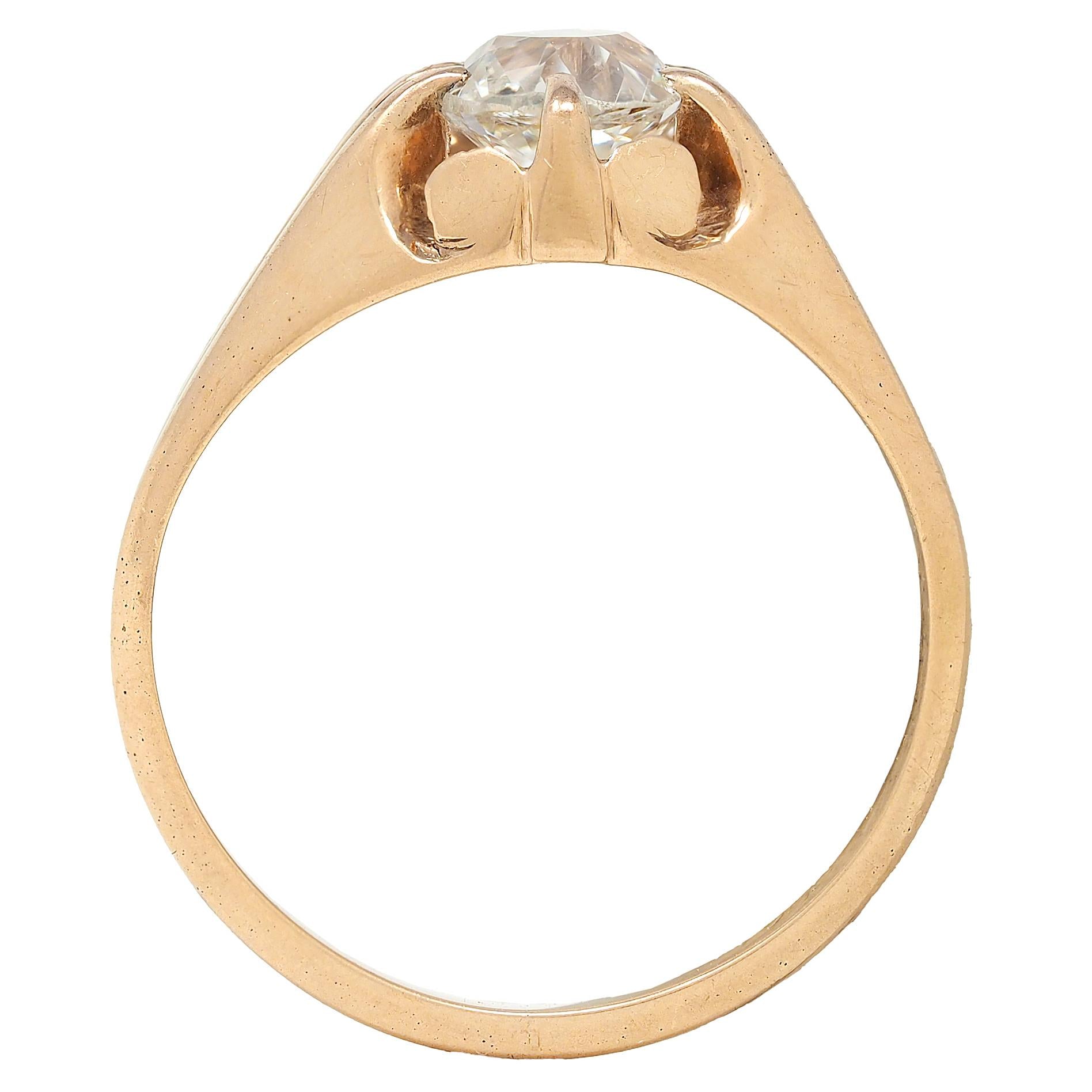 Victorian 0.80 CTW Old Mine Diamond 14K Gold Antique Belcher Engagement Ring