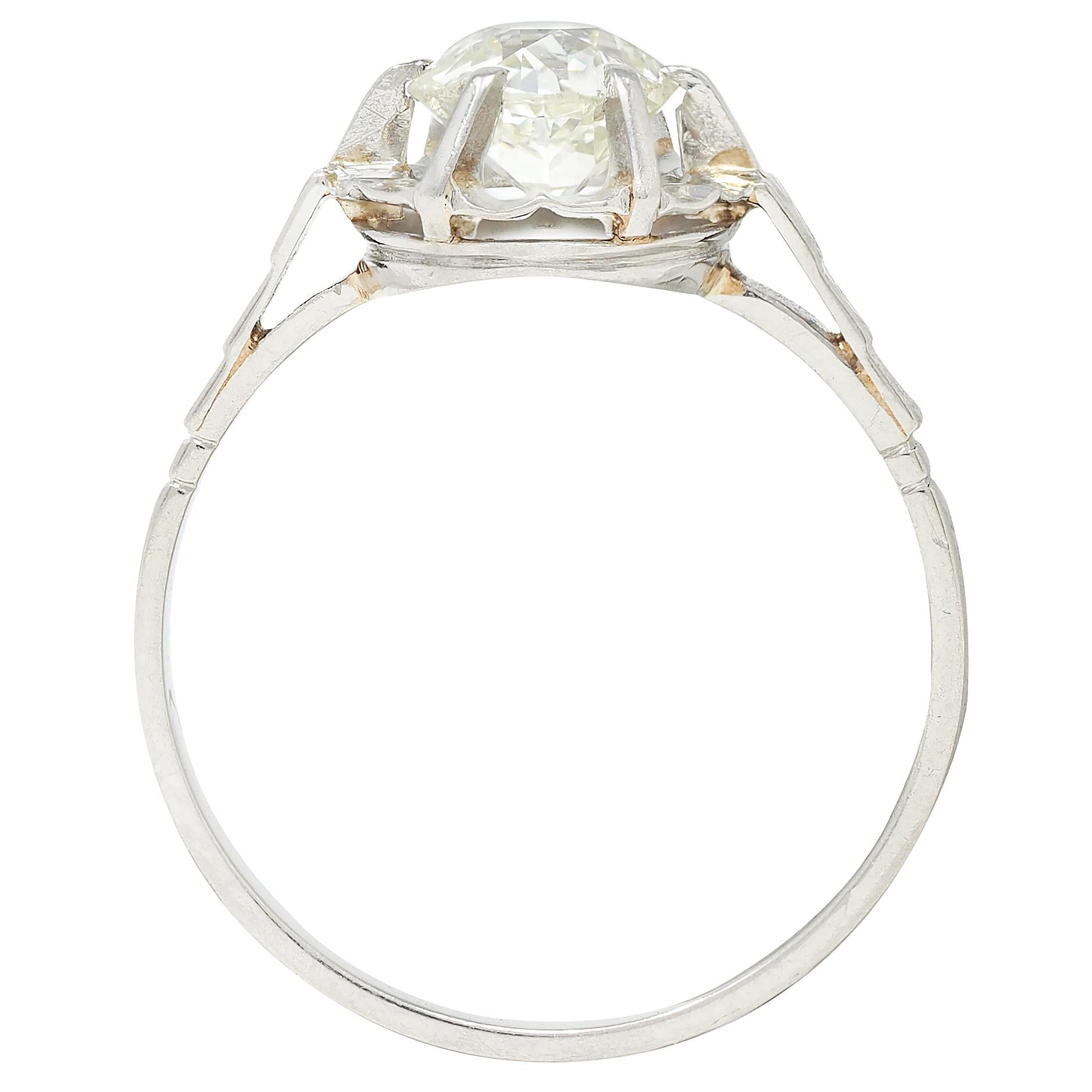 Art Deco Old Mine Cut Diamond Platinum Vintage Belcher Solitaire Engagement Ring