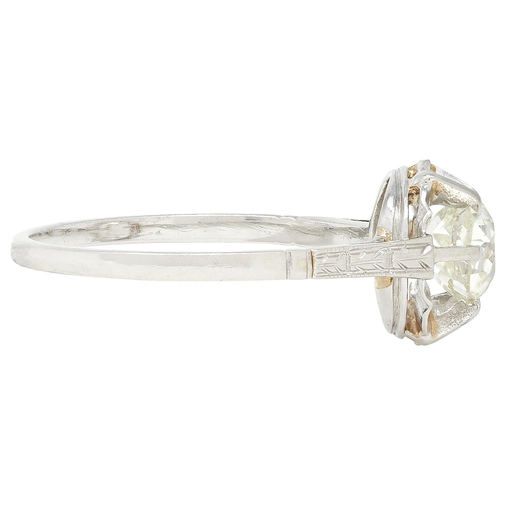 Art Deco Old Mine Cut Diamond Platinum Vintage Belcher Solitaire Engagement Ring