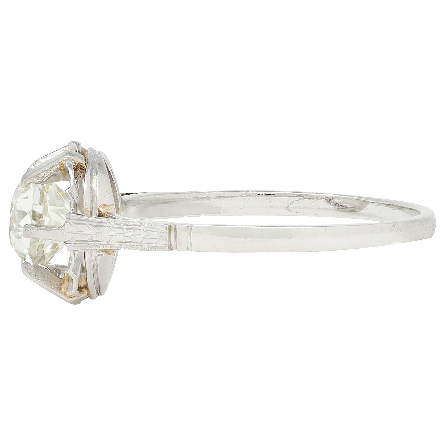 Art Deco Old Mine Cut Diamond Platinum Vintage Belcher Solitaire Engagement Ring