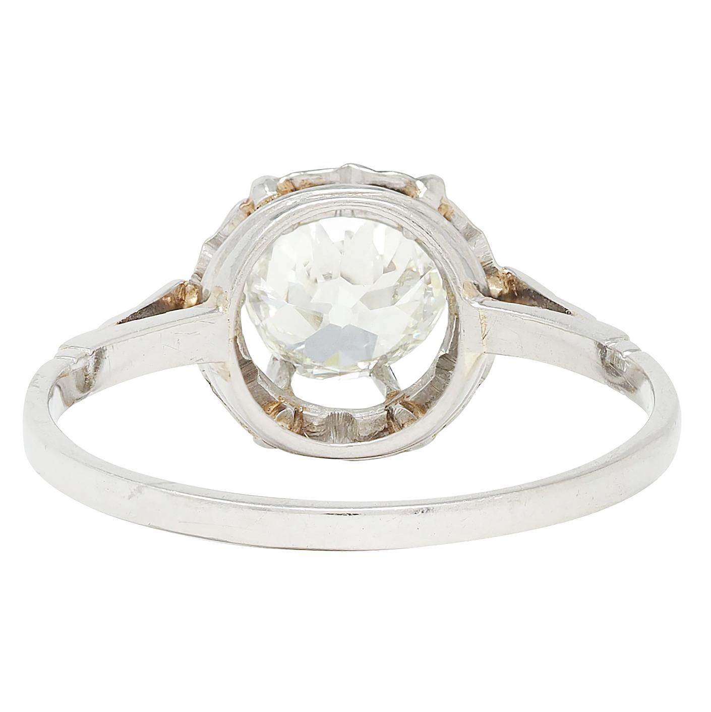 Art Deco Old Mine Cut Diamond Platinum Vintage Belcher Solitaire Engagement Ring