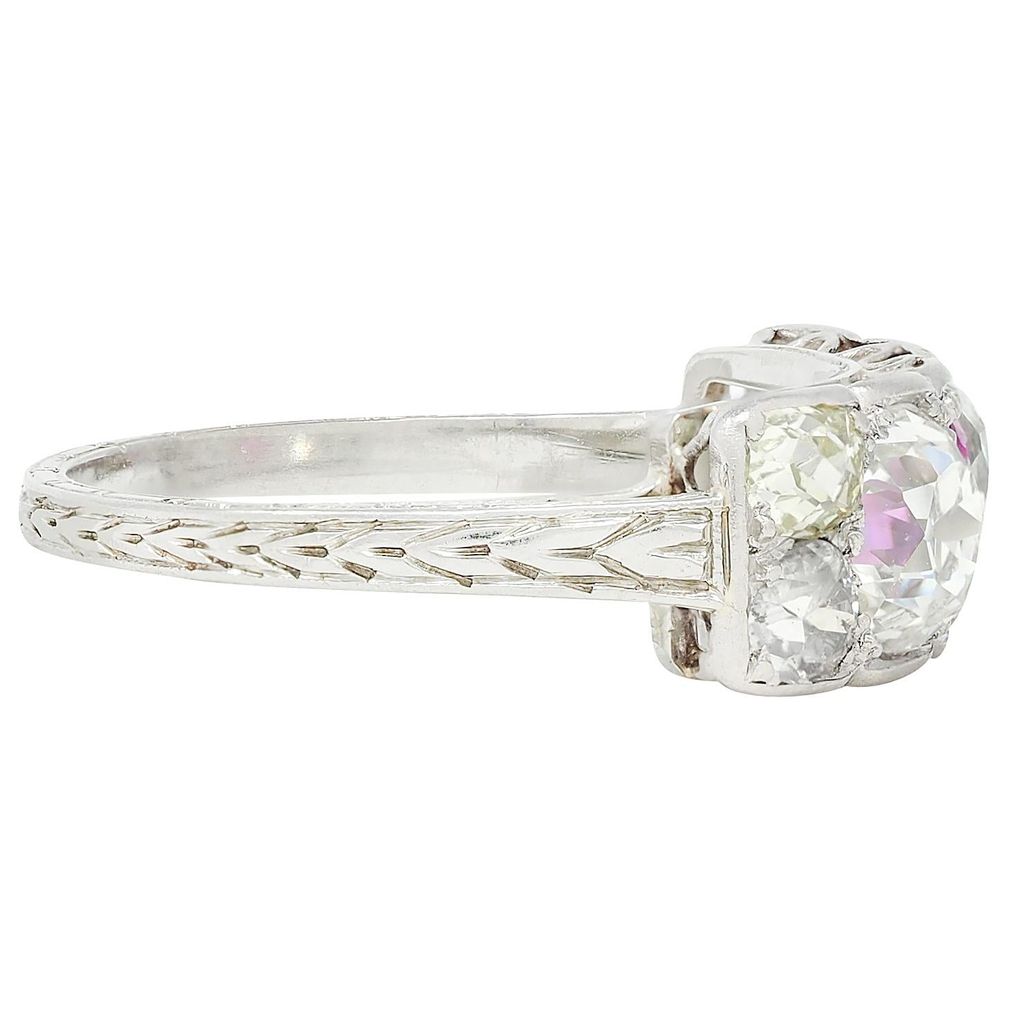 Art Deco 2.63 CTW Ruby Diamond 18K White Gold Vintage Wheat Band Ring