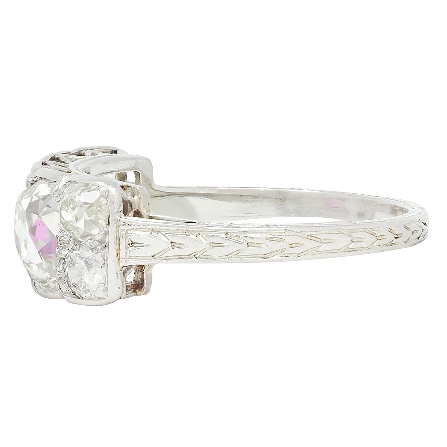 Art Deco 2.63 CTW Ruby Diamond 18K White Gold Vintage Wheat Band Ring