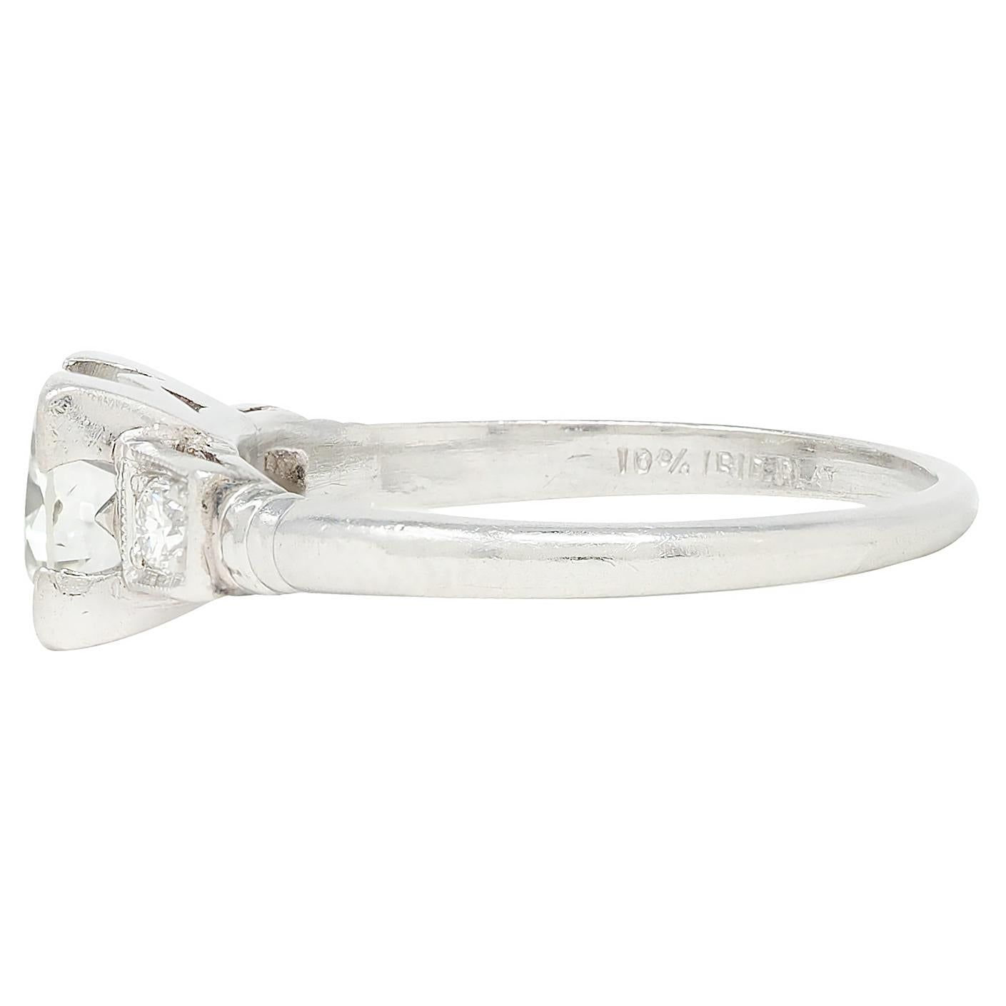 Retro 0.65 CTW Diamond Platinum Vintage Square Form Engagement Ring