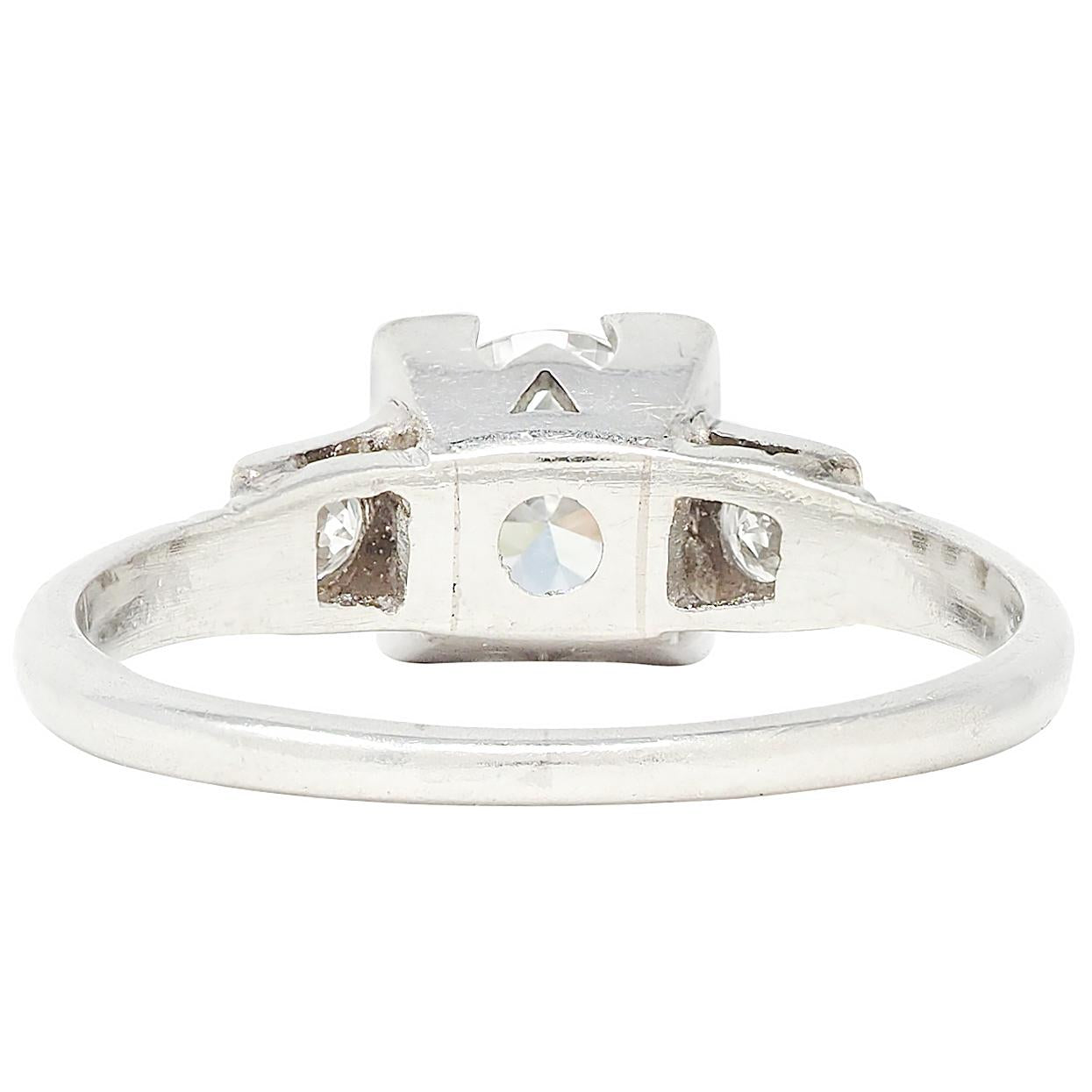 Retro 0.65 CTW Diamond Platinum Vintage Square Form Engagement Ring