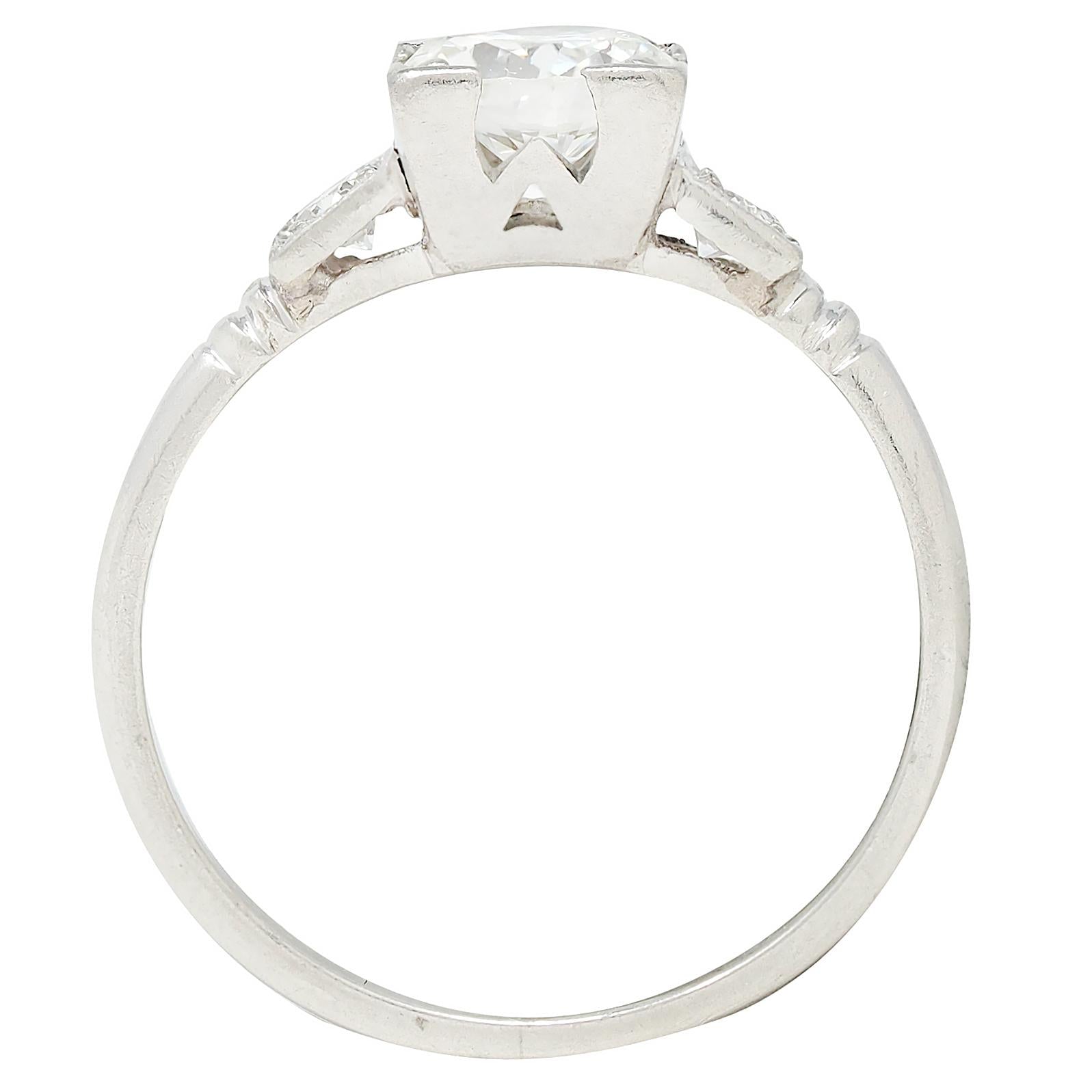 Retro 0.65 CTW Diamond Platinum Vintage Square Form Engagement Ring