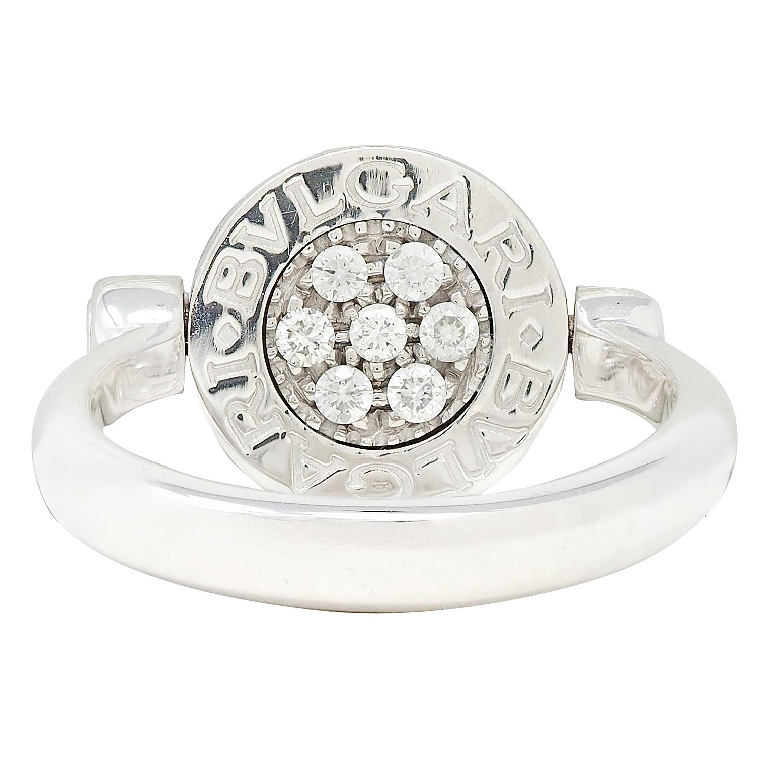 Bulgari Diamond Onyx 18 Karat White Gold Flip Signet Ring