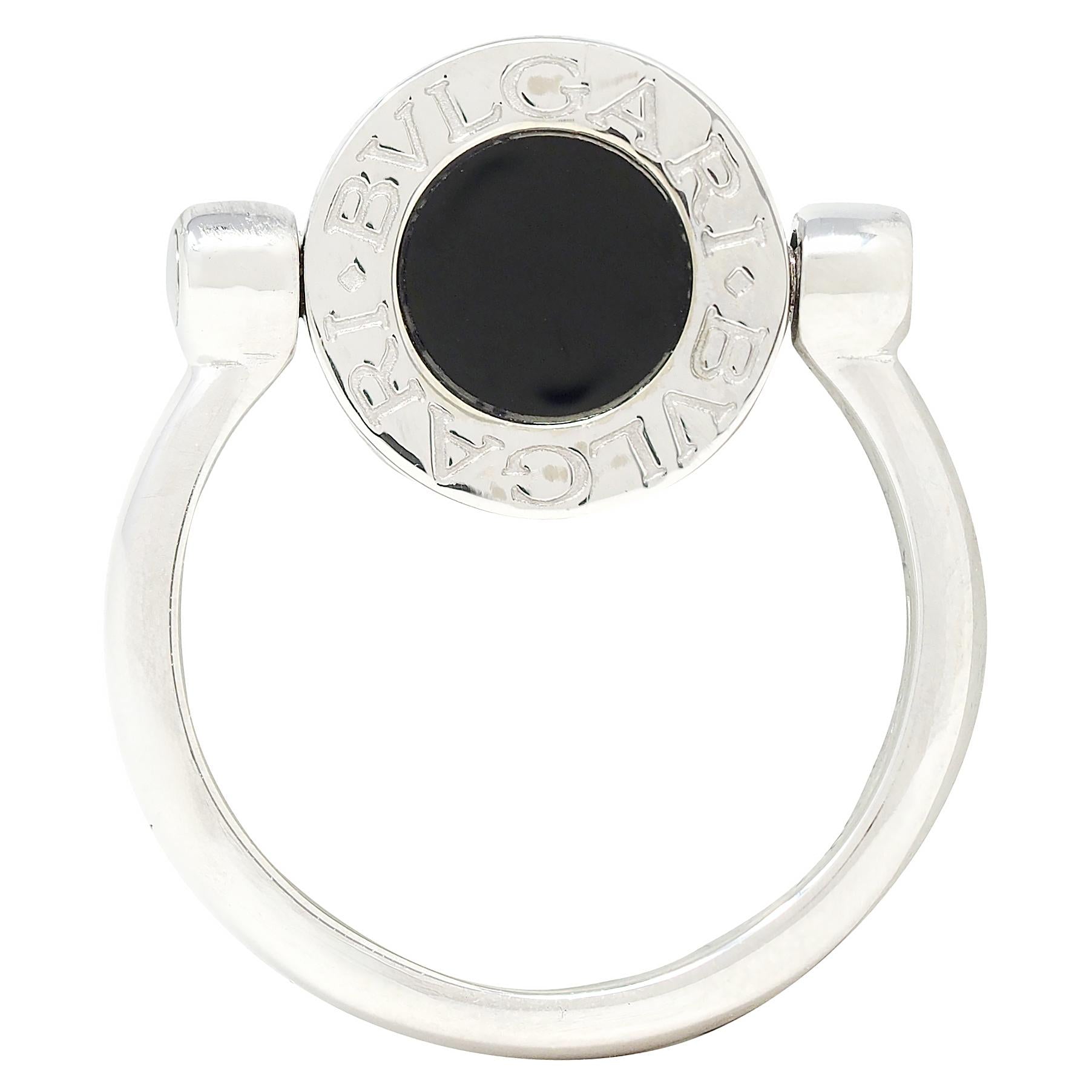 Bulgari Diamond Onyx 18 Karat White Gold Flip Signet Ring