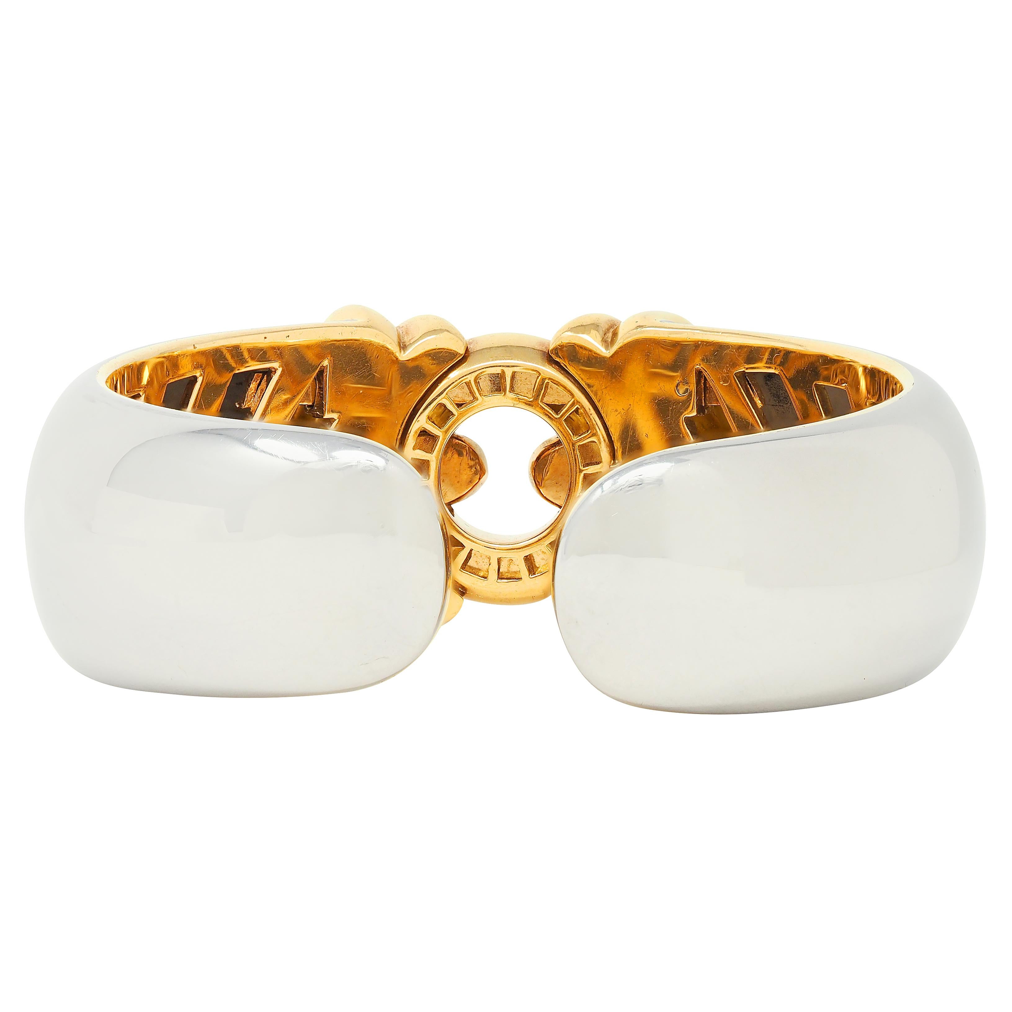 Bulgari 1990's 18K Yellow Gold Stainless Steel Vintage Alveare Cuff Bracelet