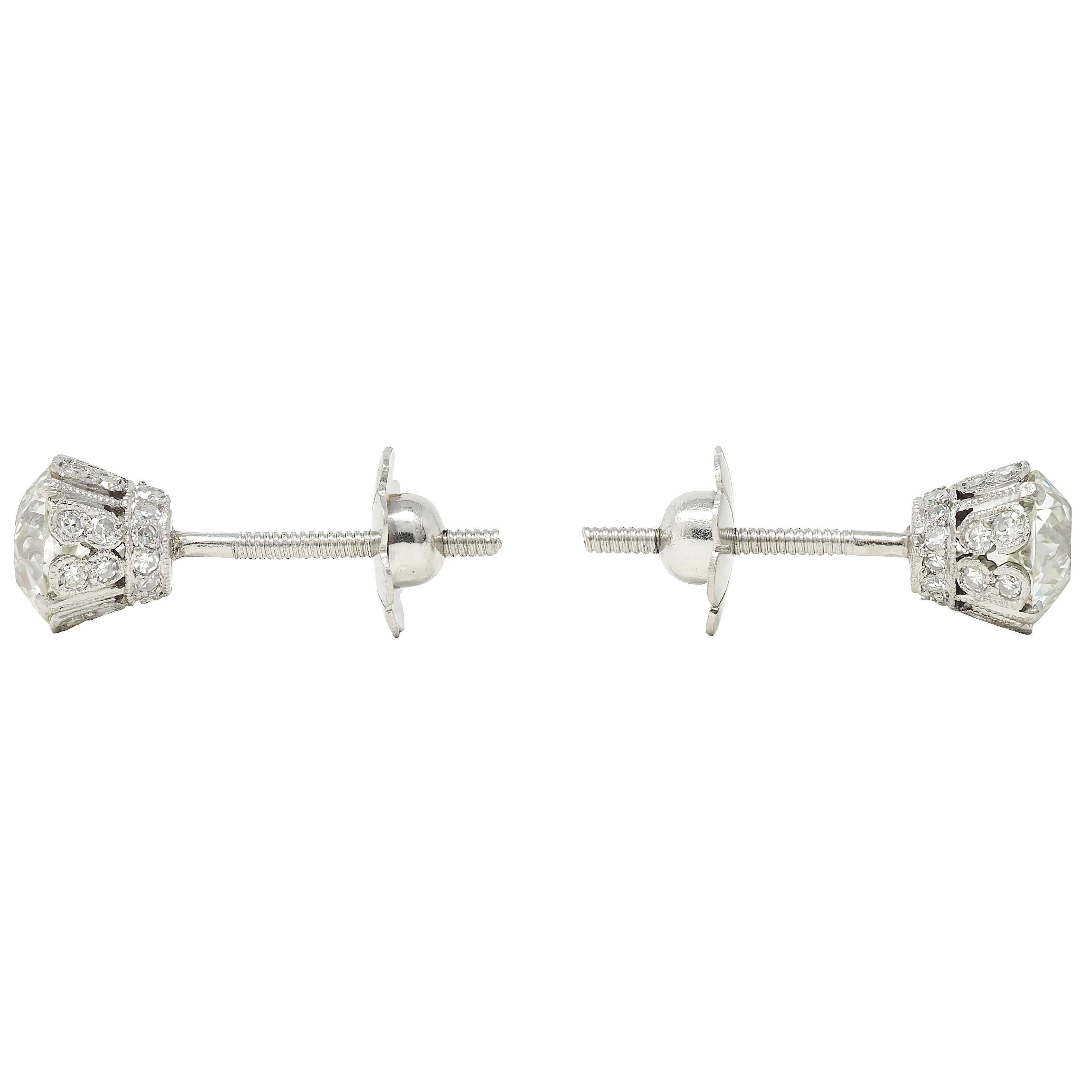 Edwardian 2.80 CTW Diamond Platinum Antique Butterfly Screw-Back Stud Earrings