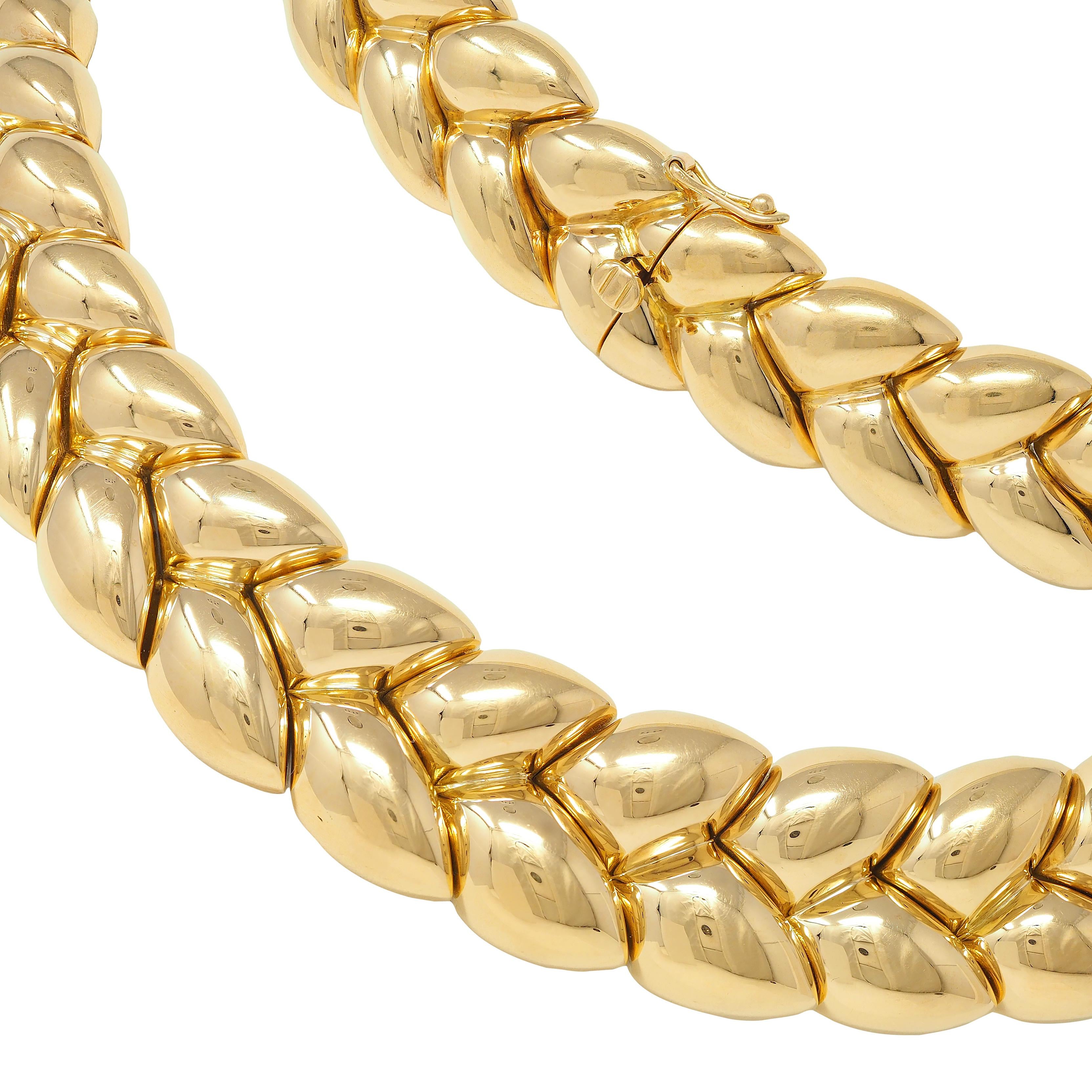 Van Cleef & Arpels French 1994 18K Gold Vintage Puffy Wheat Collar Necklace