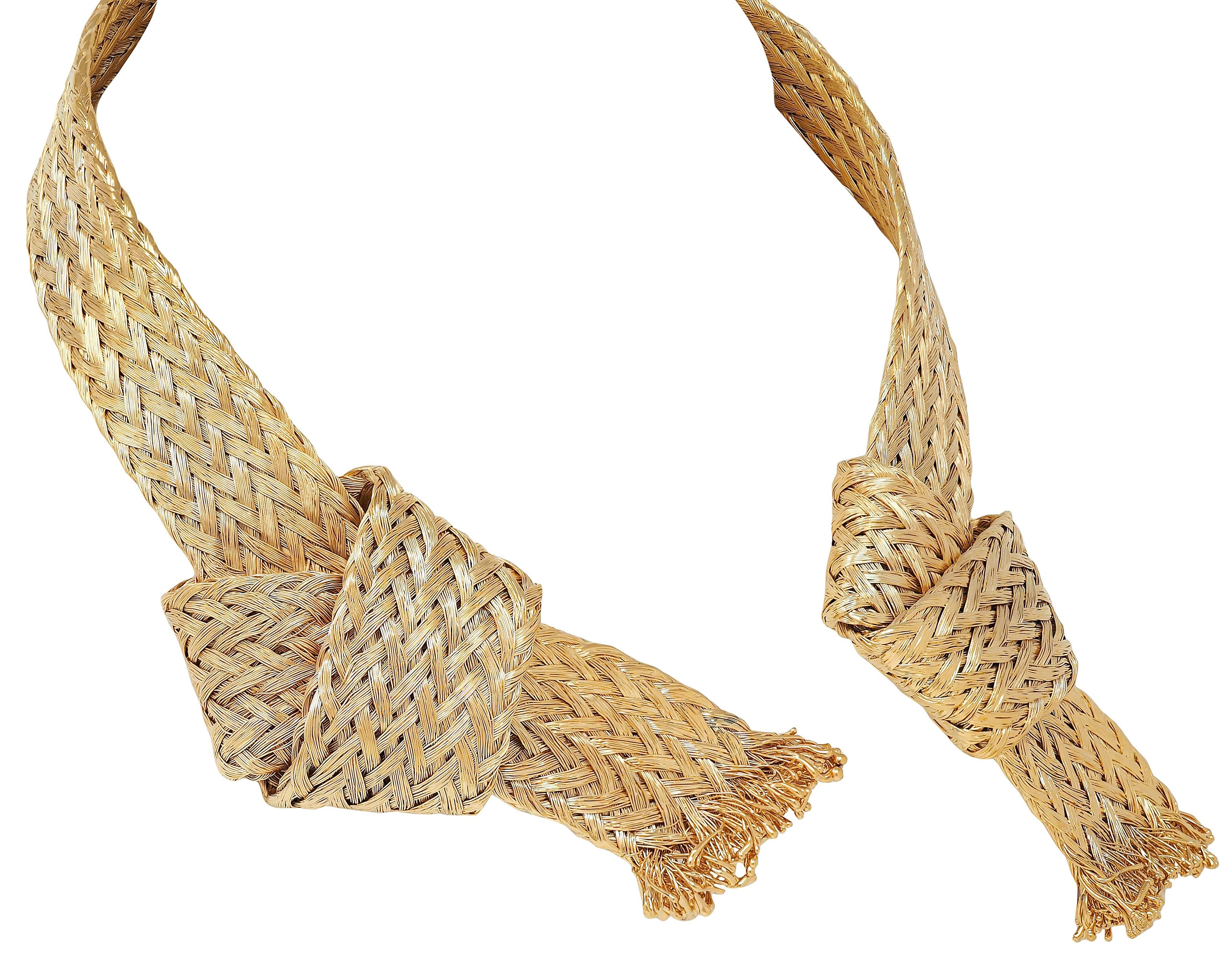 Louis Vuitton French 2017 Runway Brass Woven Knot Open Collar Necklace