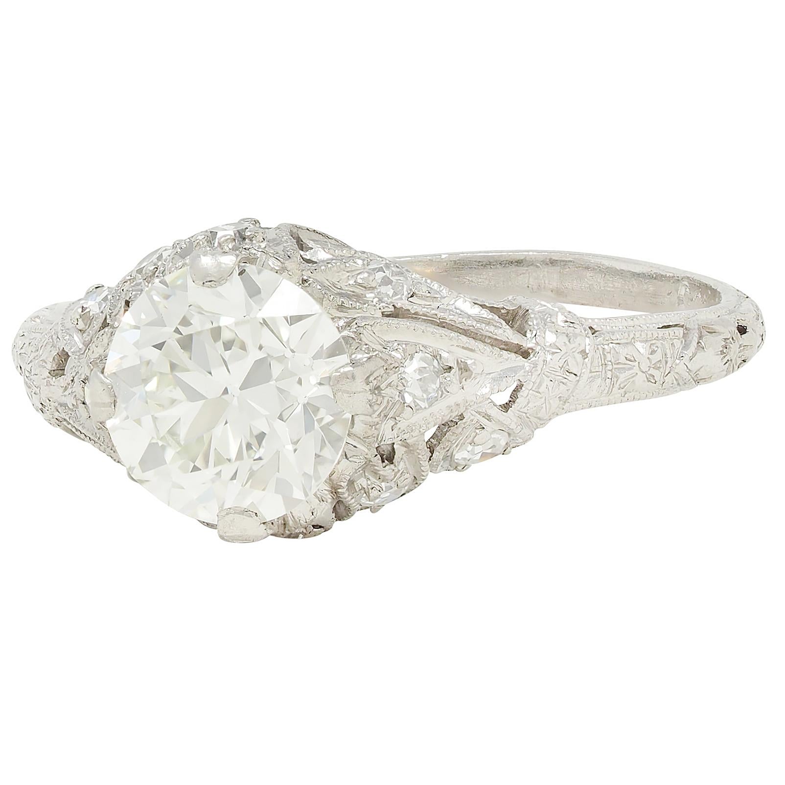 Edwardian European Diamond Platinum Antique Lily-of-the-Valley Engagement Ring