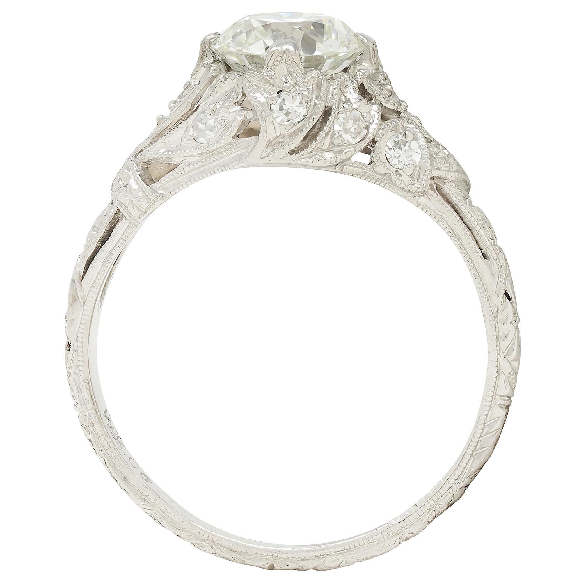 Edwardian European Diamond Platinum Antique Lily-of-the-Valley Engagement Ring