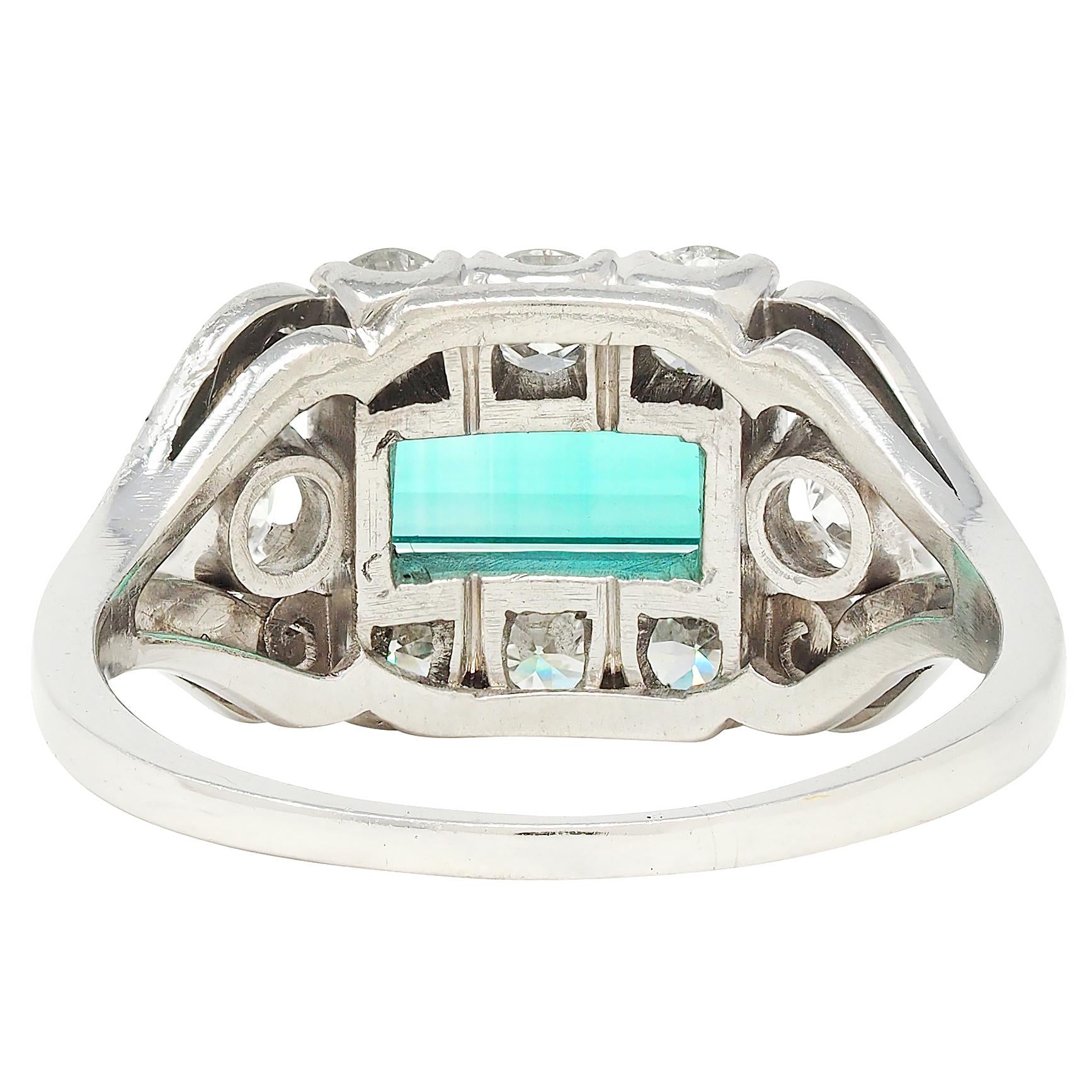 Mid-Century 2.14 Emerald Diamond Platinum Vintage Scroll Ring