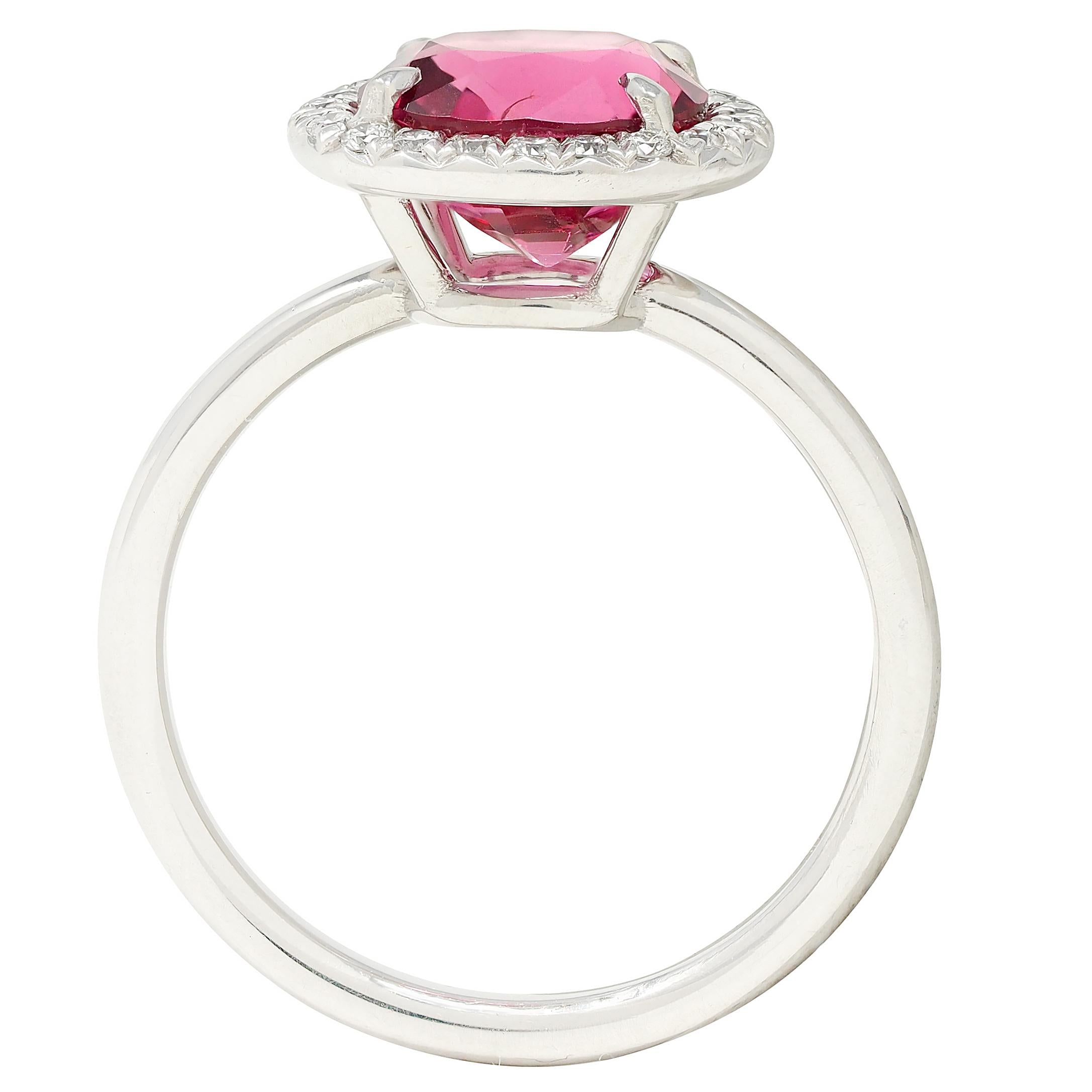 Contemporary 2.85 CTW Spinel Diamond Platinum Cushion Halo Ring