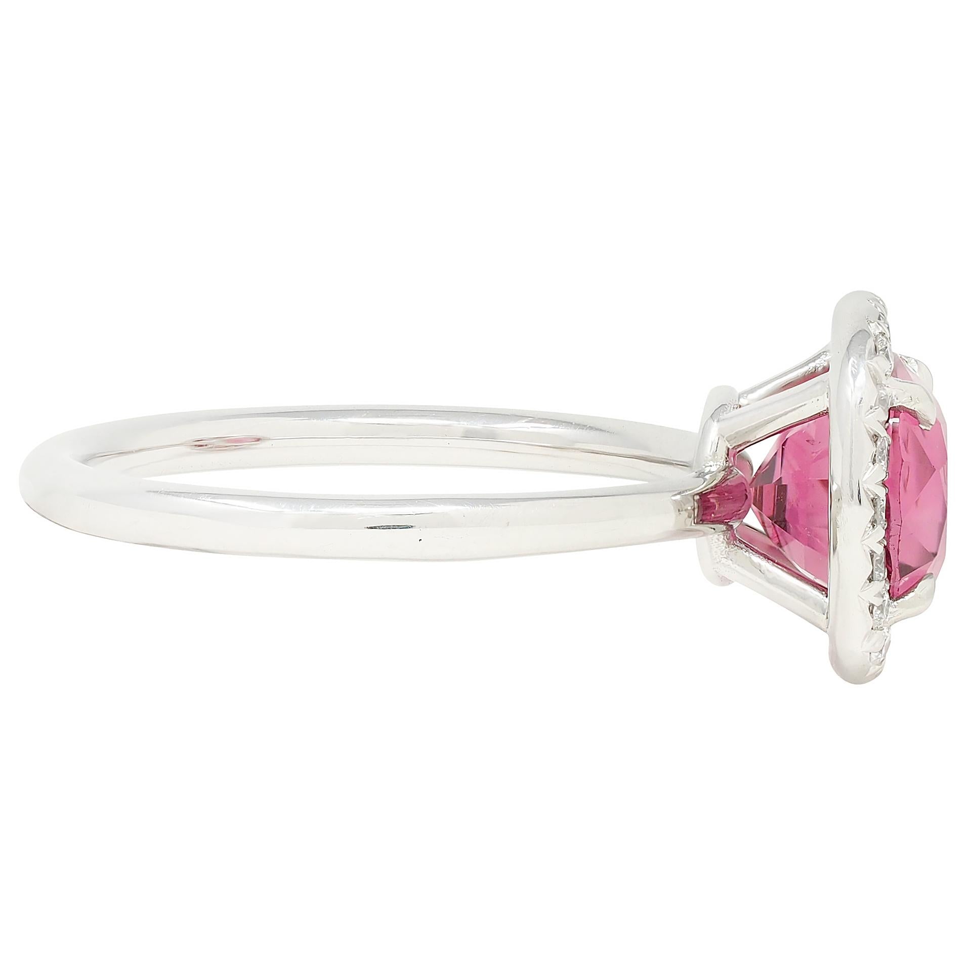 Contemporary 2.85 CTW Spinel Diamond Platinum Cushion Halo Ring