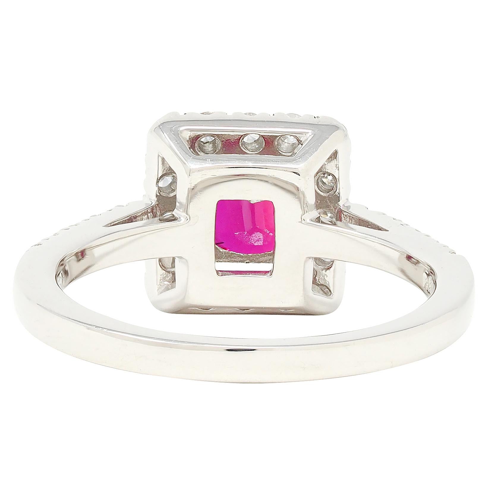 Contemporary 1.47 CTW Cushion Cut Ruby Diamond Platinum Square Halo Ring