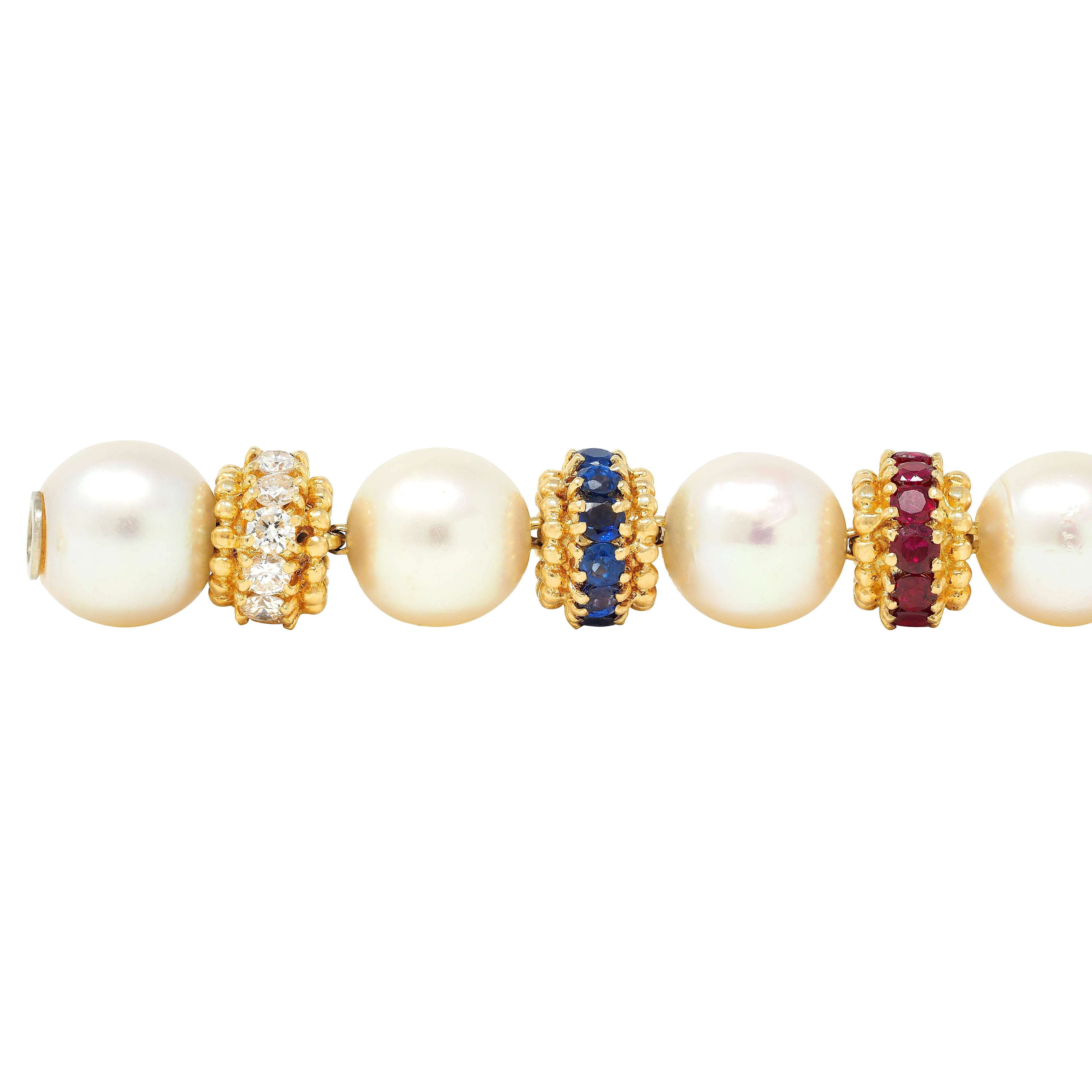 Van Cleef & Arpels 1980's Pearl Multi-Gem 18K Gold Convertible Bracelet Set