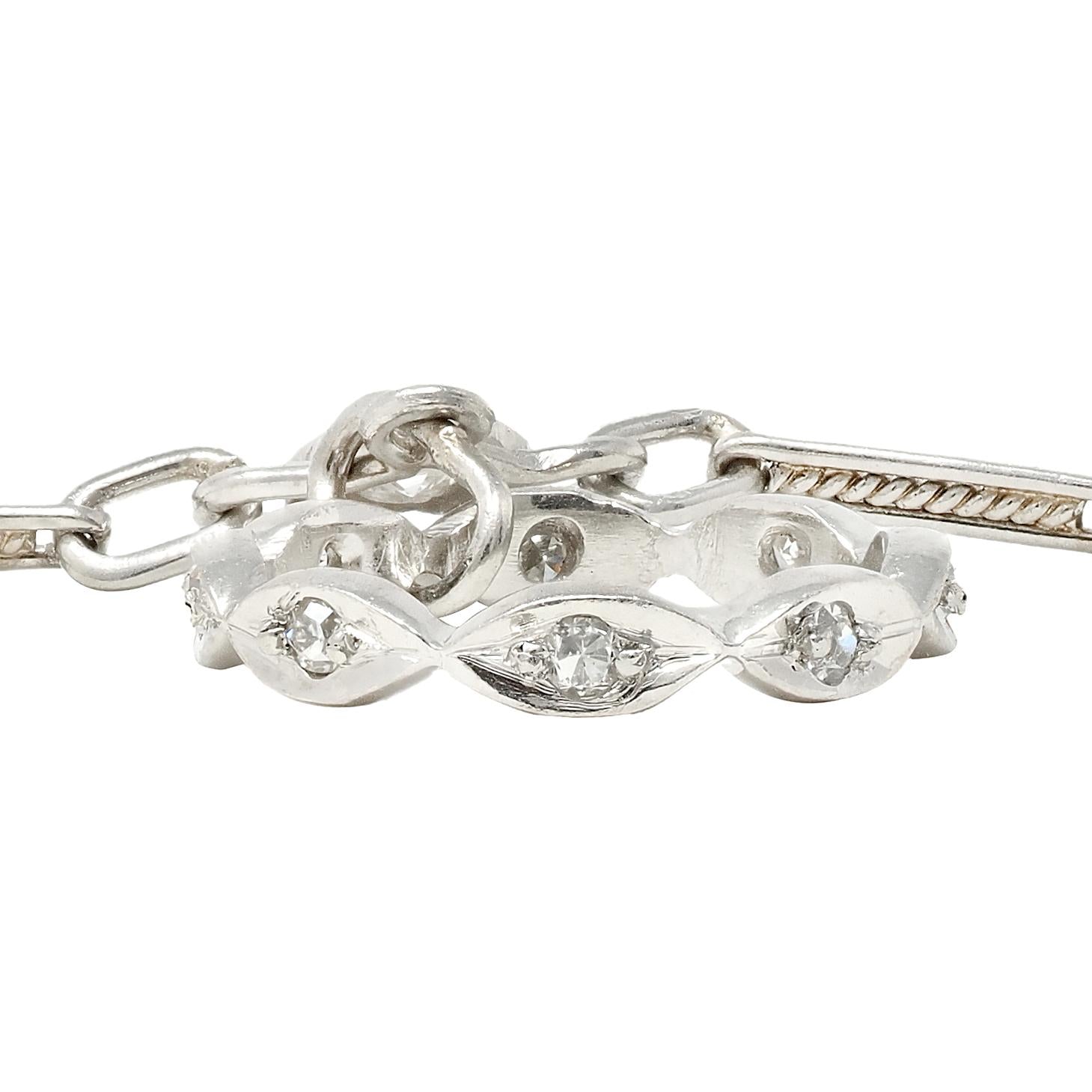 Art Deco Diamond Platinum 14K Gold Heart Wedding Engagement Charm Bracelet