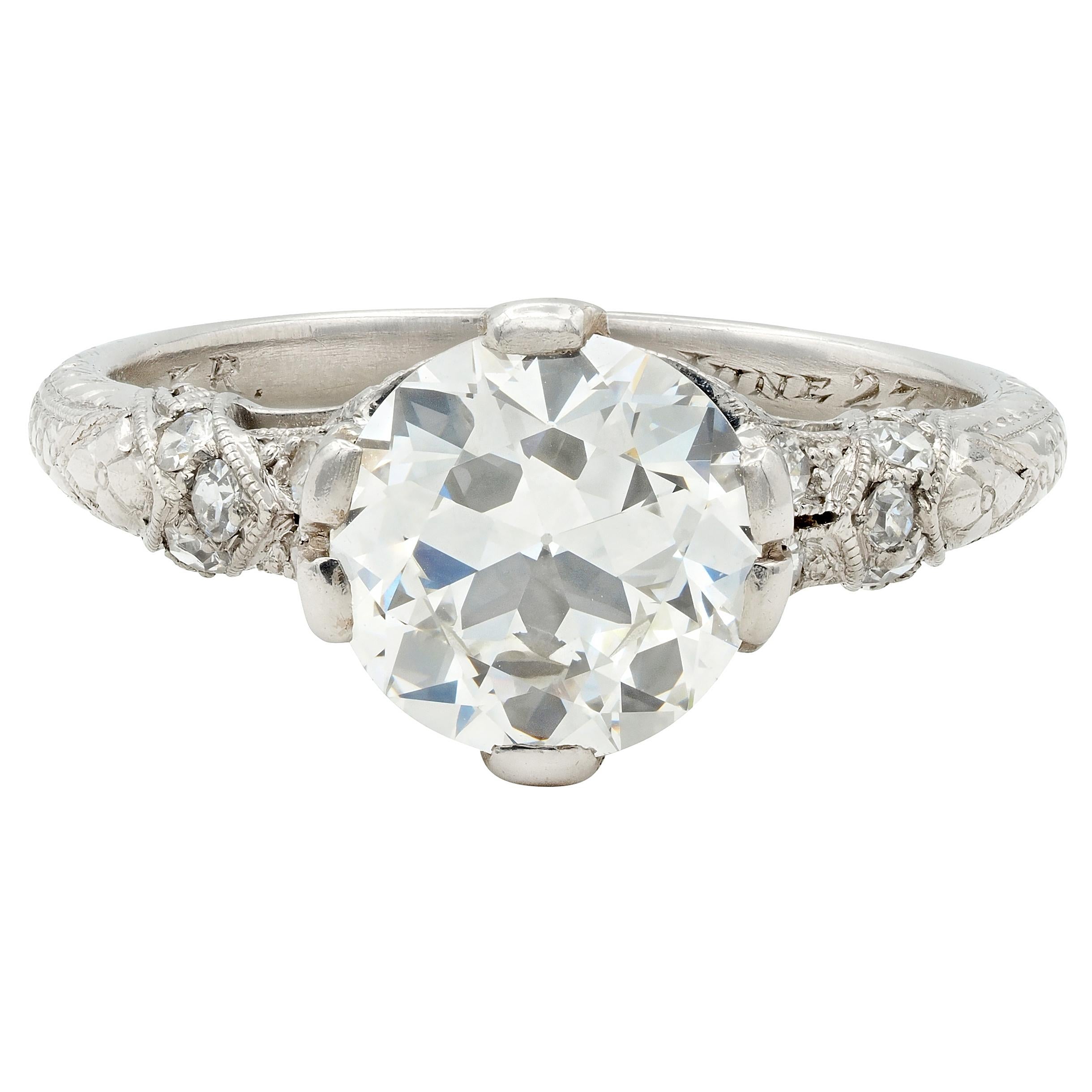 Art Deco 1936 1.90 Old European Cut Diamond Platinum Vintage Engagement Ring