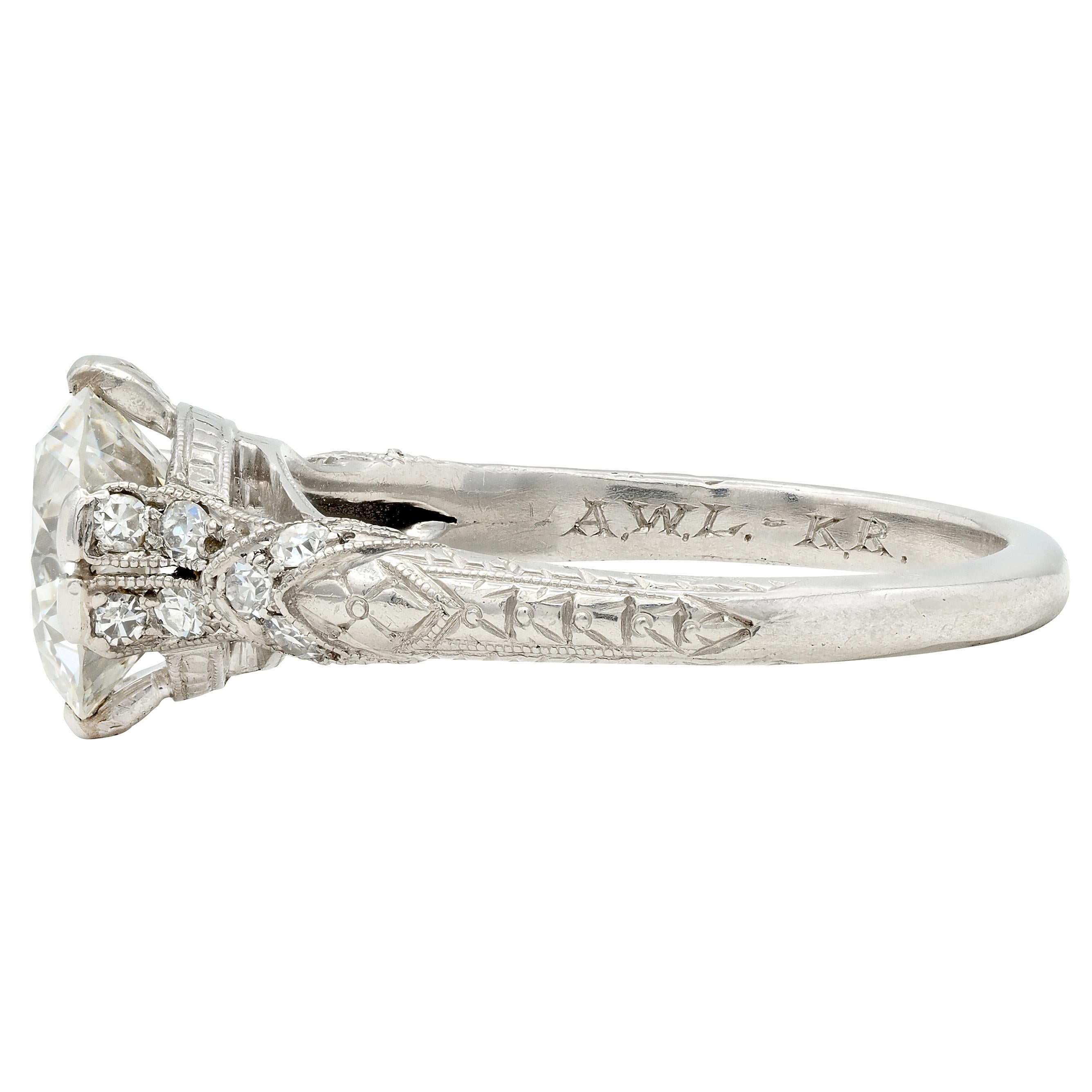 Art Deco 1936 1.90 Old European Cut Diamond Platinum Vintage Engagement Ring