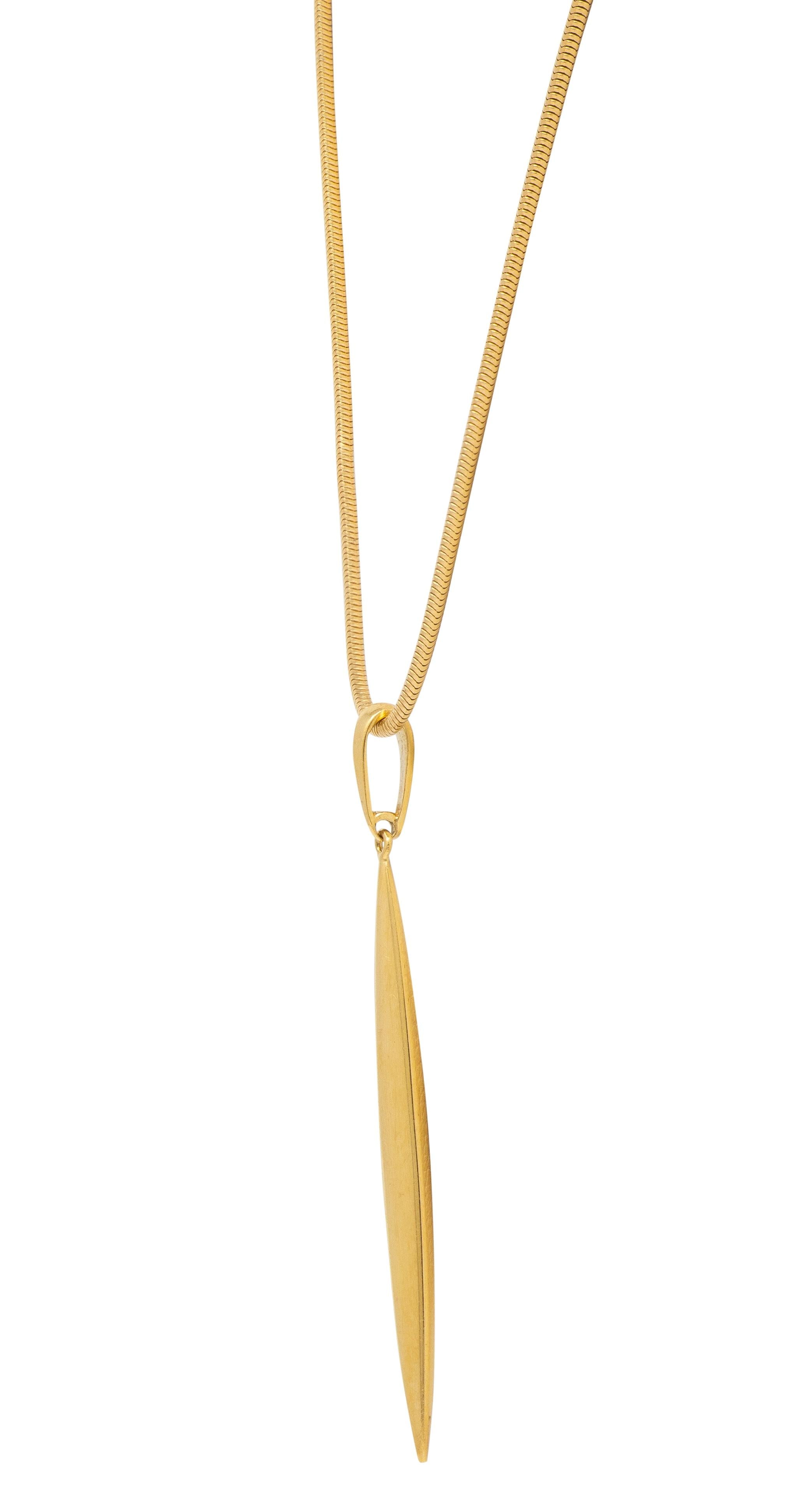 Tiffany & Co. 1990's 18K Yellow Gold Vintage Minimalist Feather Pendant Necklace