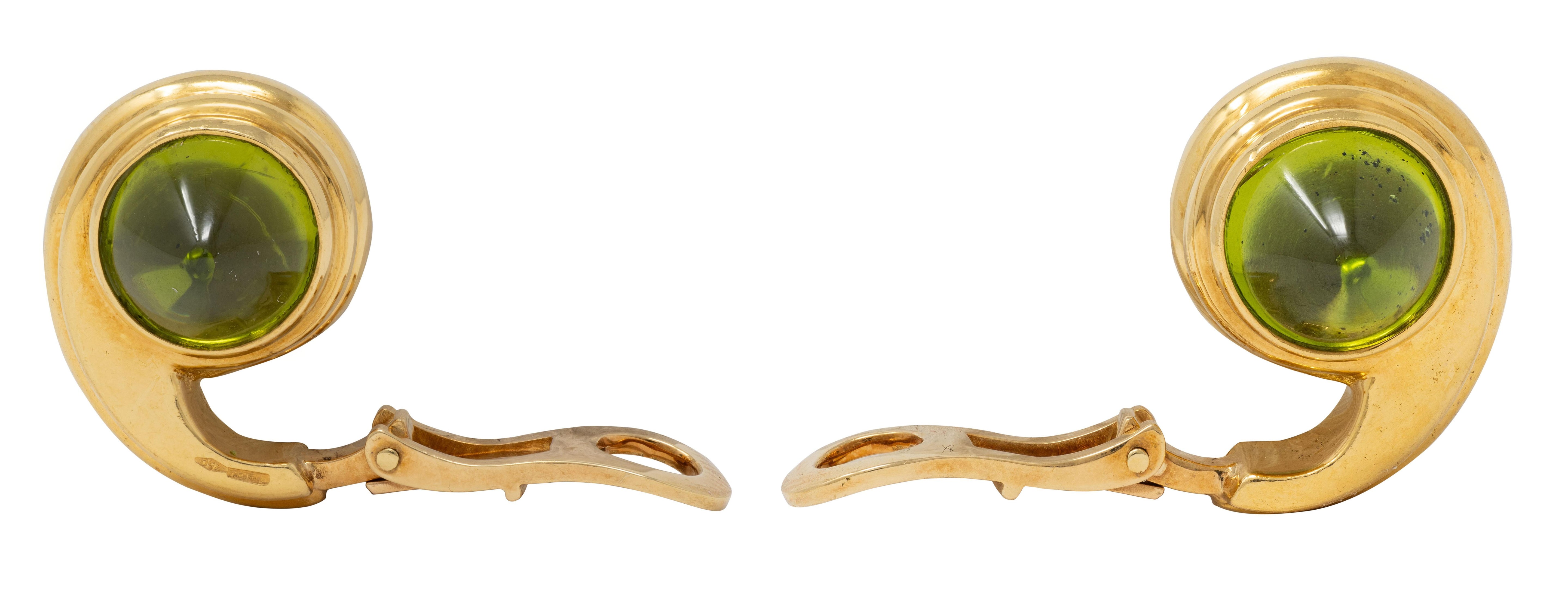 Bulgari 1980's Peridot 18 Karat Yellow Gold Vintage Spike Ear-Clip Earrings