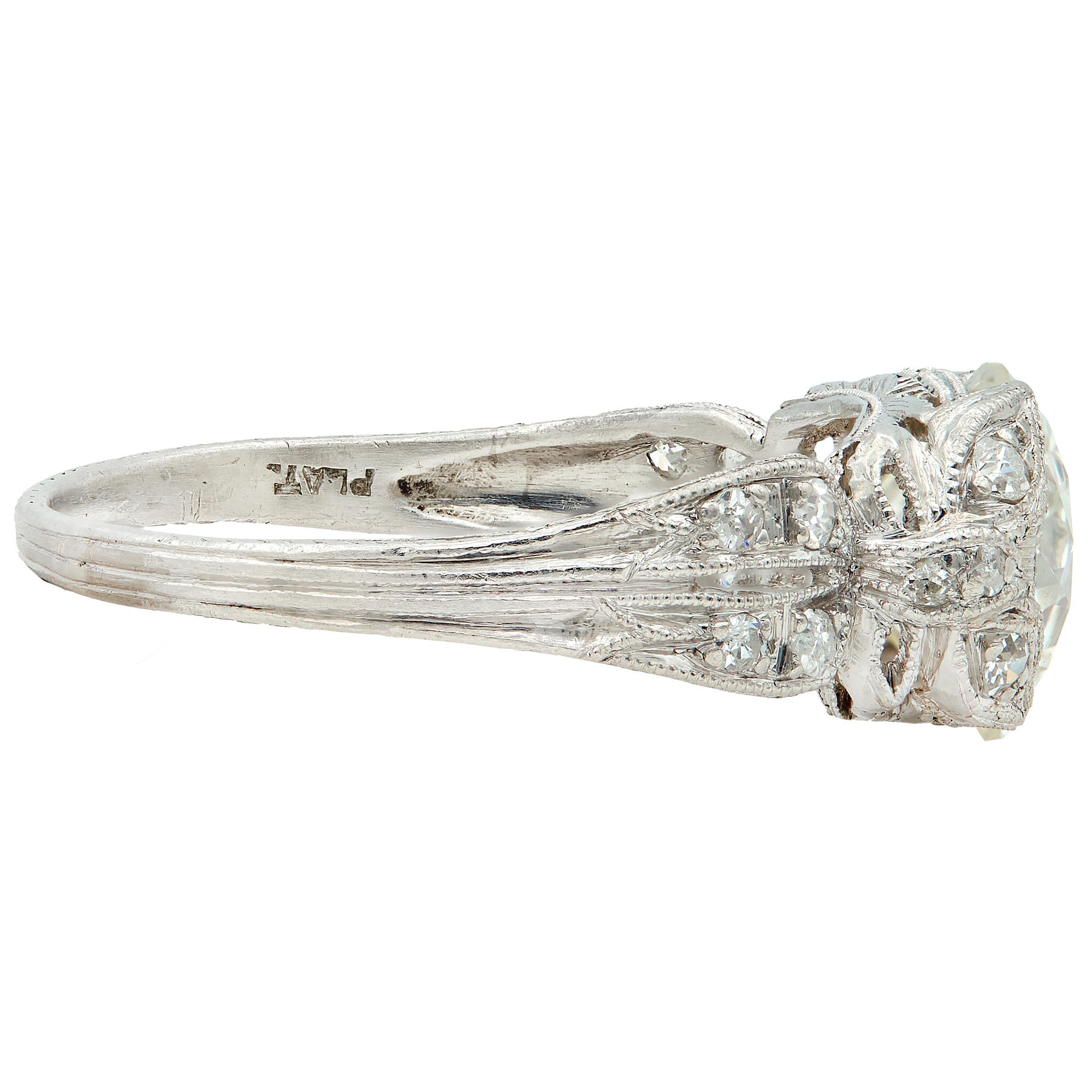 Belle Epoque Old European Diamond Platinum Butterfly Antique Engagement Ring GIA