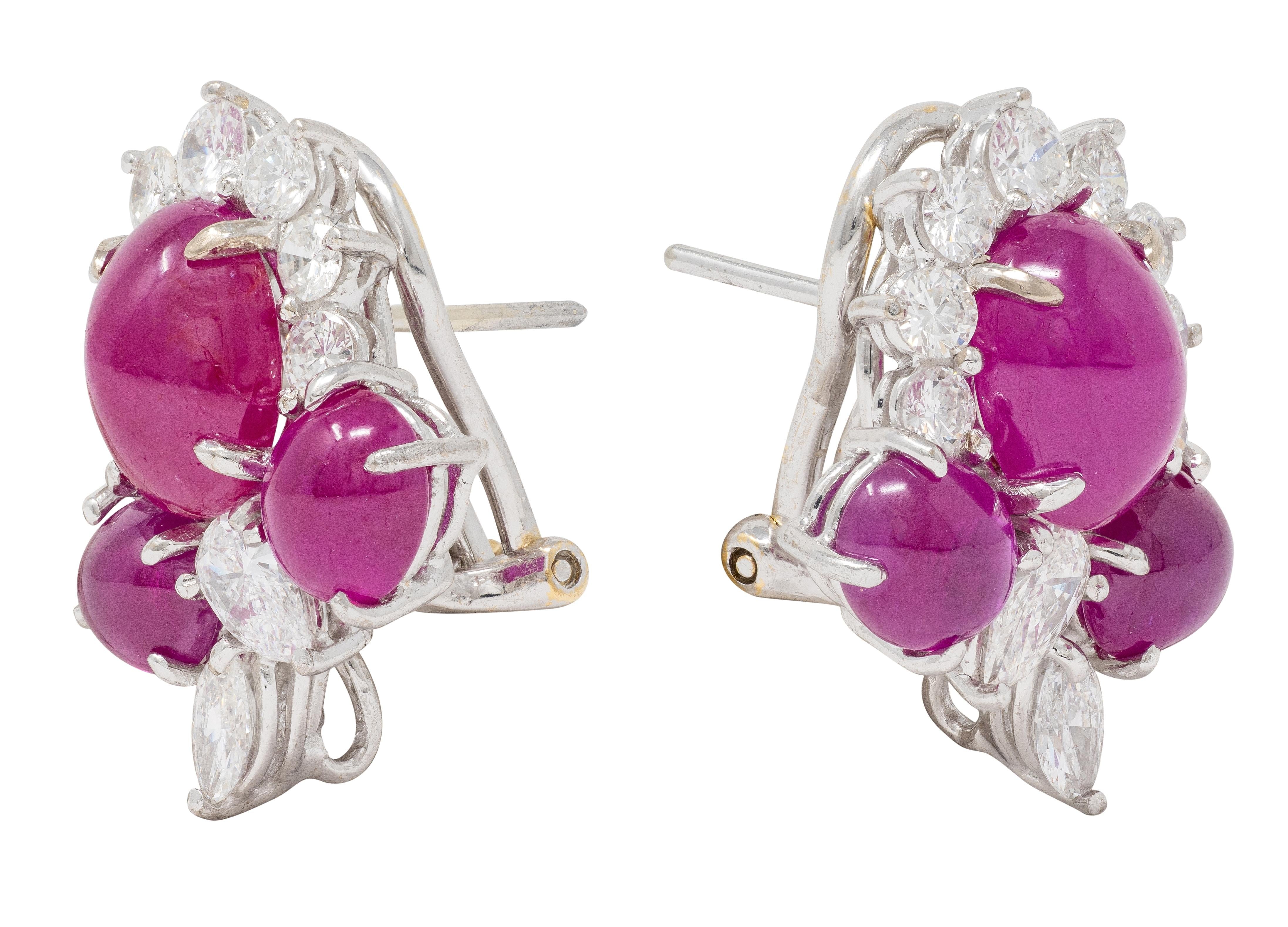 Contemporary 14.19 CTW Ruby Diamond Platinum 18 Karat White Gold Floral Earrings