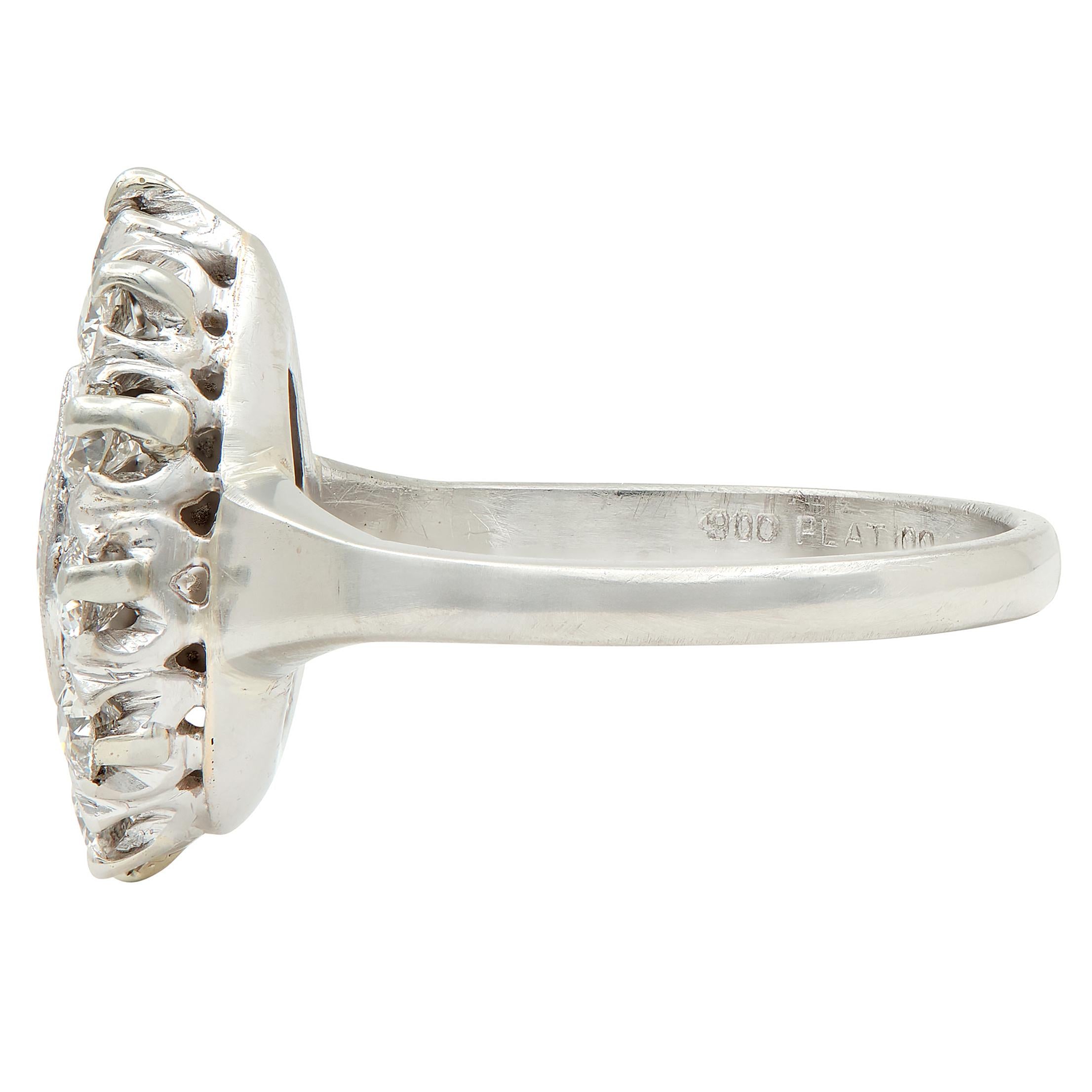 Mid-Century 0.88 CTW Pear Cut Diamond Platinum Vintage Halo Ring