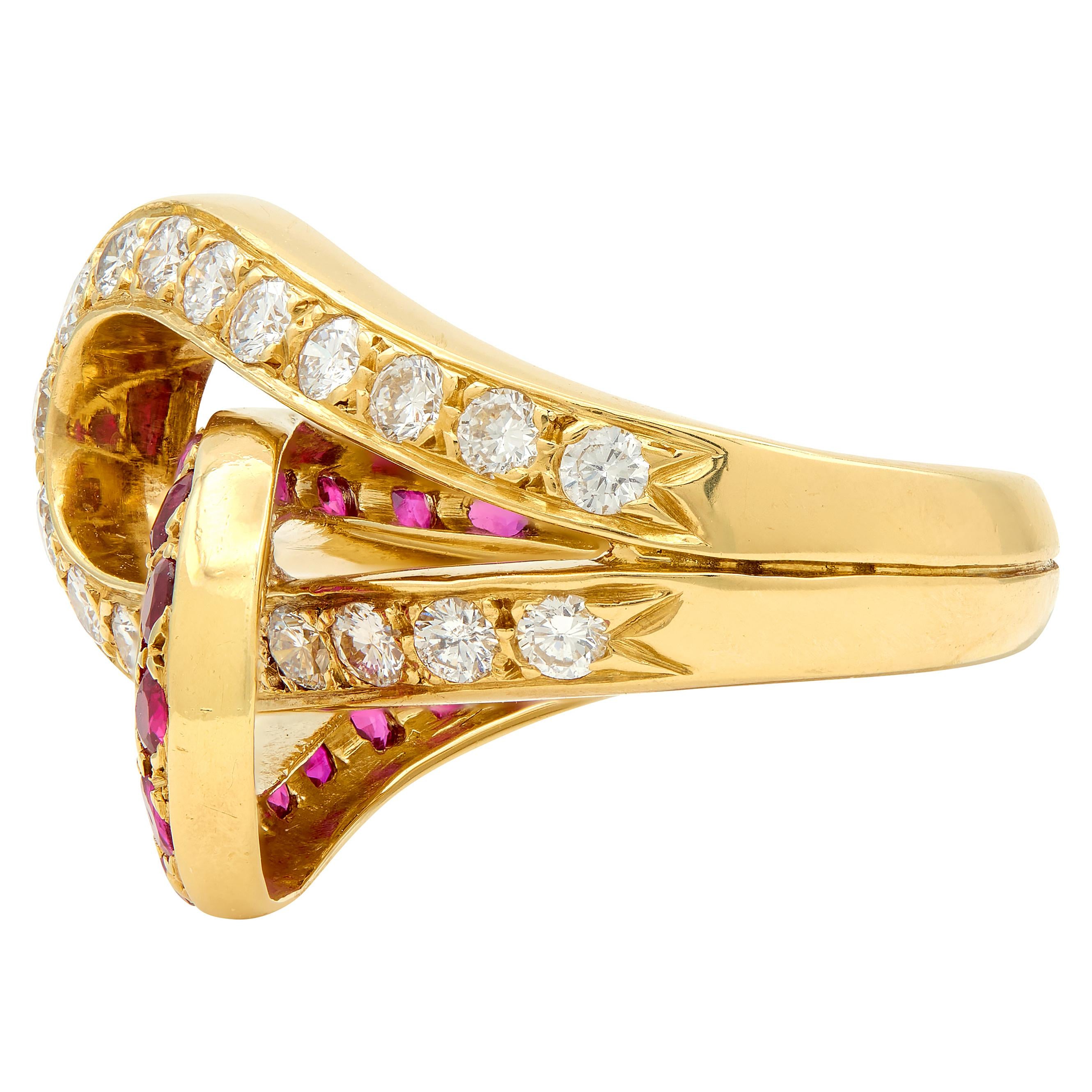 Mid-Century 1.35 CTW Ruby Diamond Platinum Vintage Double Horseshoe Ring