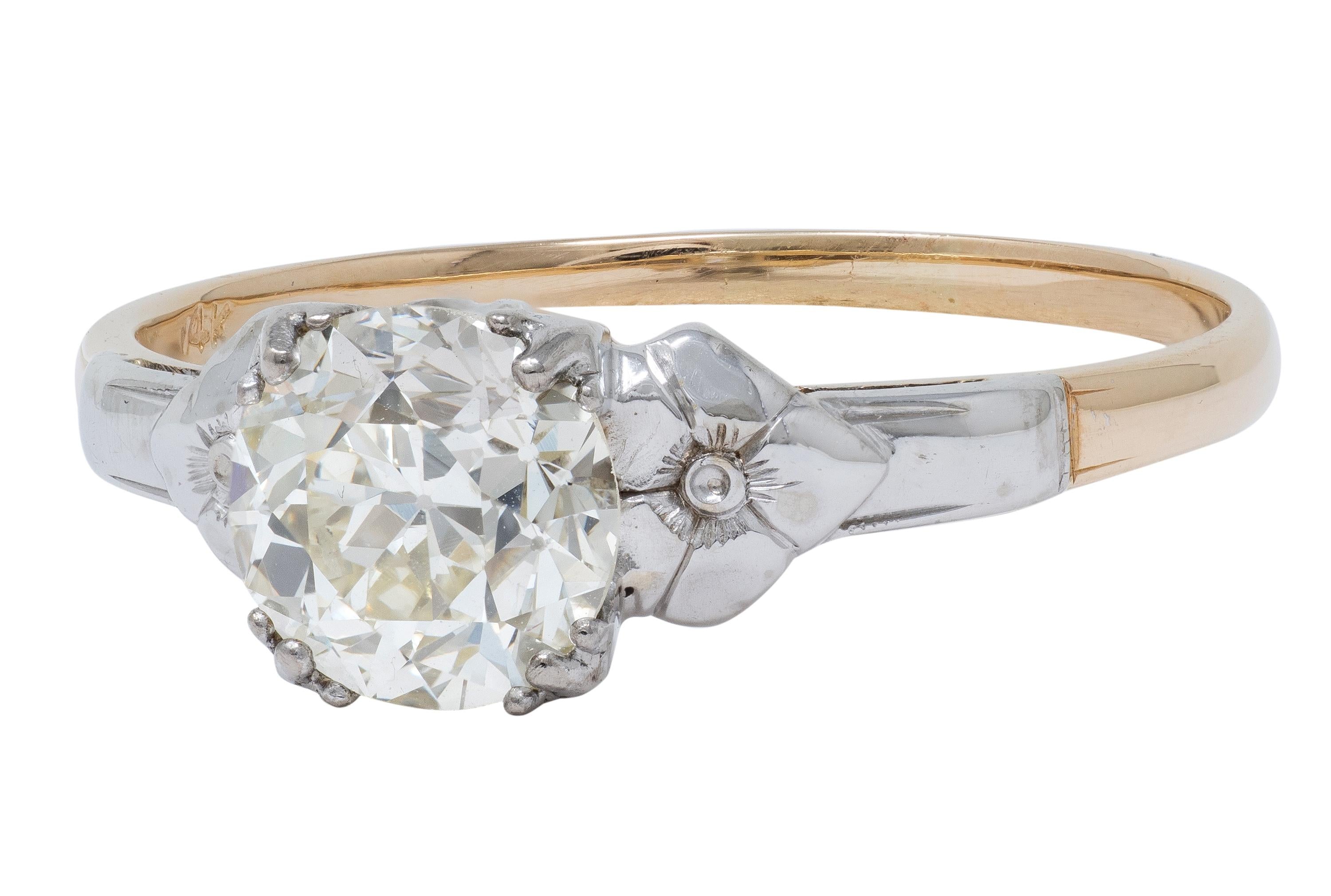 Retro 1.28 CTW Old Mine Diamond 14K Gold Vintage Floral Engagement Ring