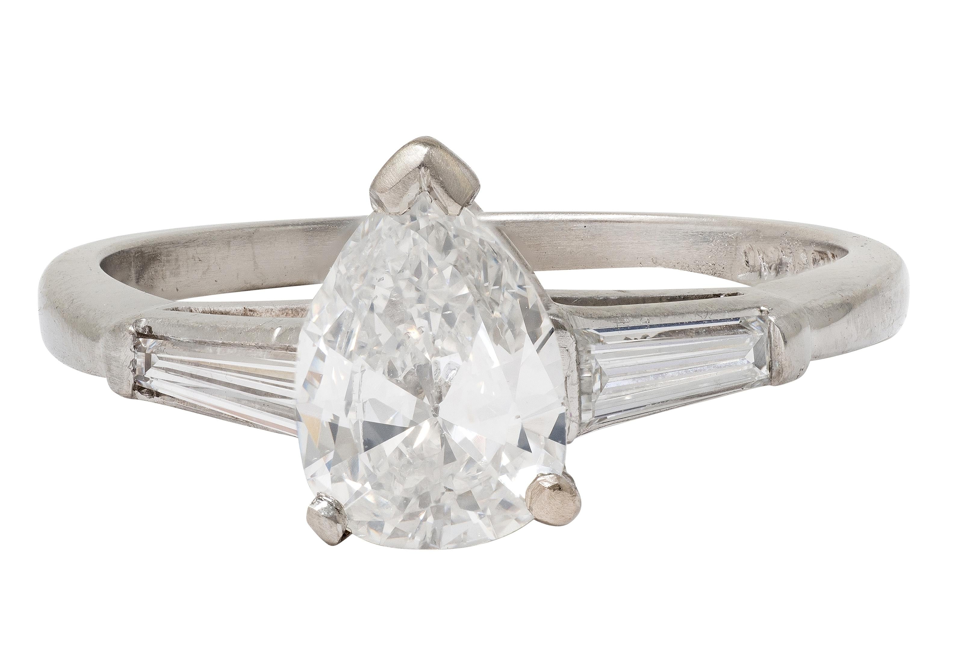 Mid-Century 1.36 CTW Pear Cut Diamond Platinum Vintage Engagement Ring