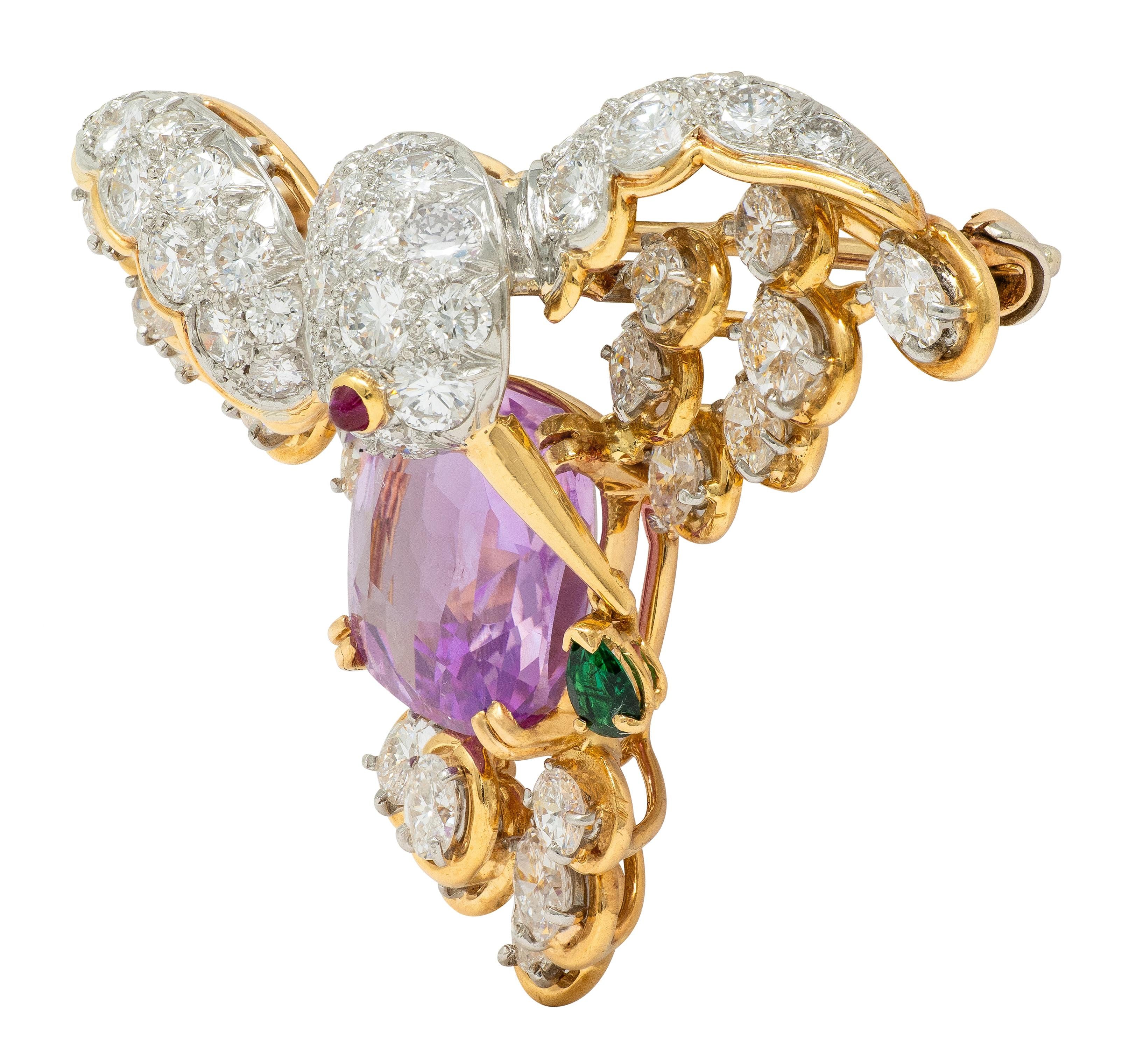 Oscar Heyman Vintage Ceylon Sapphire Multi-Gem Platinum 18K Hummingbird Brooch