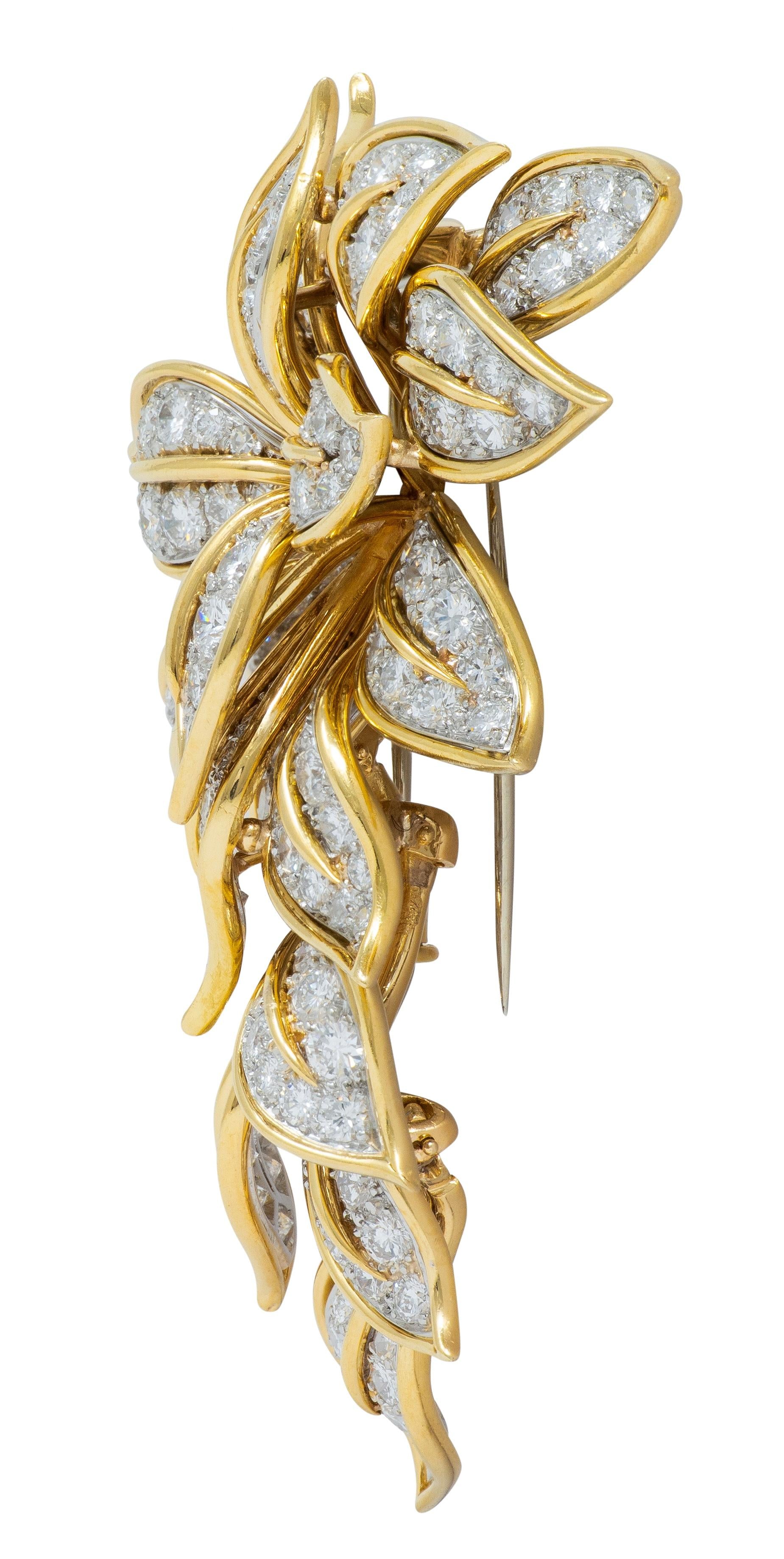 Van Cleef & Arpels 7.93 CTW Diamond 18 Karat Two-Tone Gold Vintage Flower Brooch