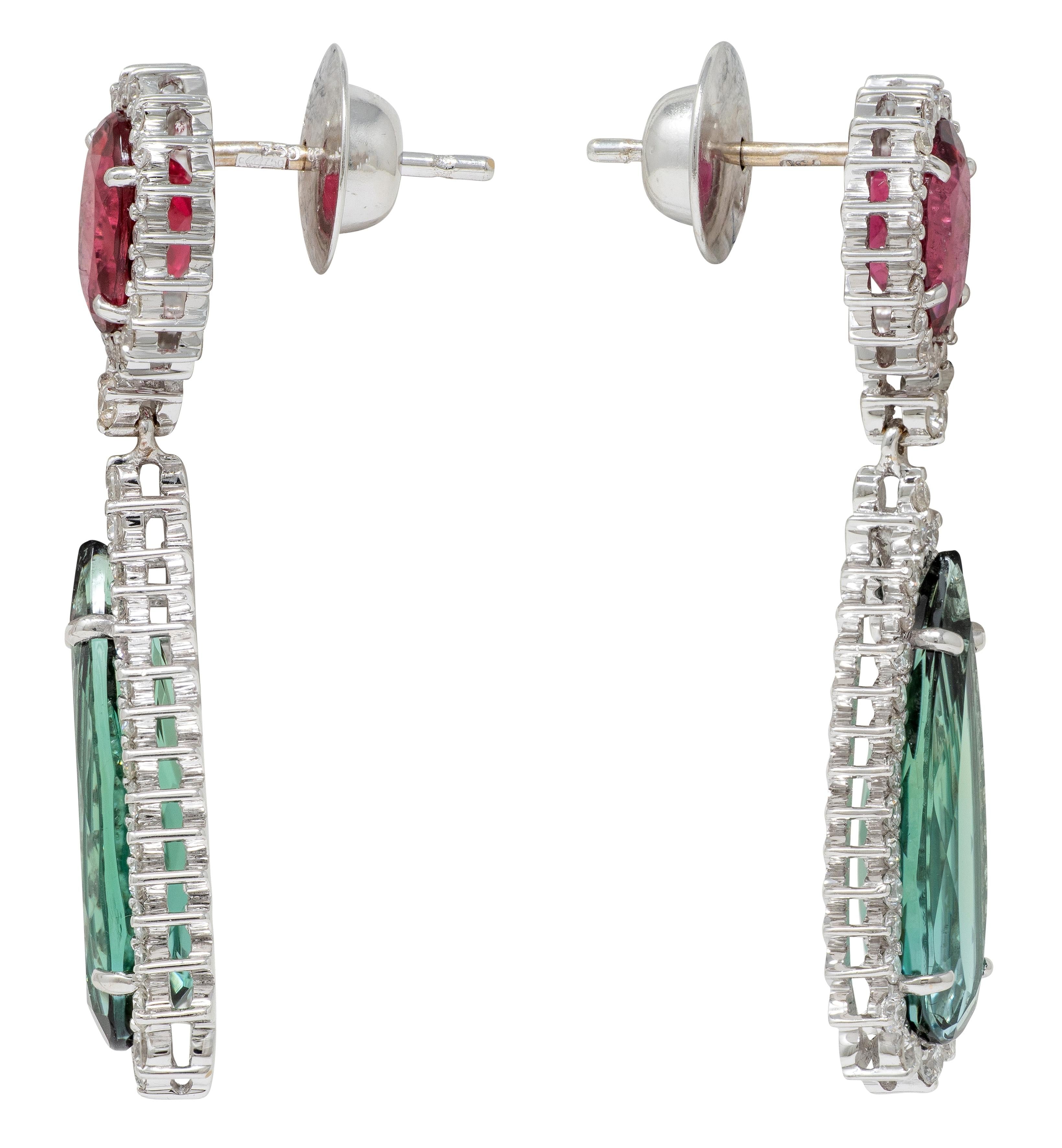 Vianna Brasil Contemporary 9.53 CTW Tourmaline Diamond 18K Gold Drop Earrings